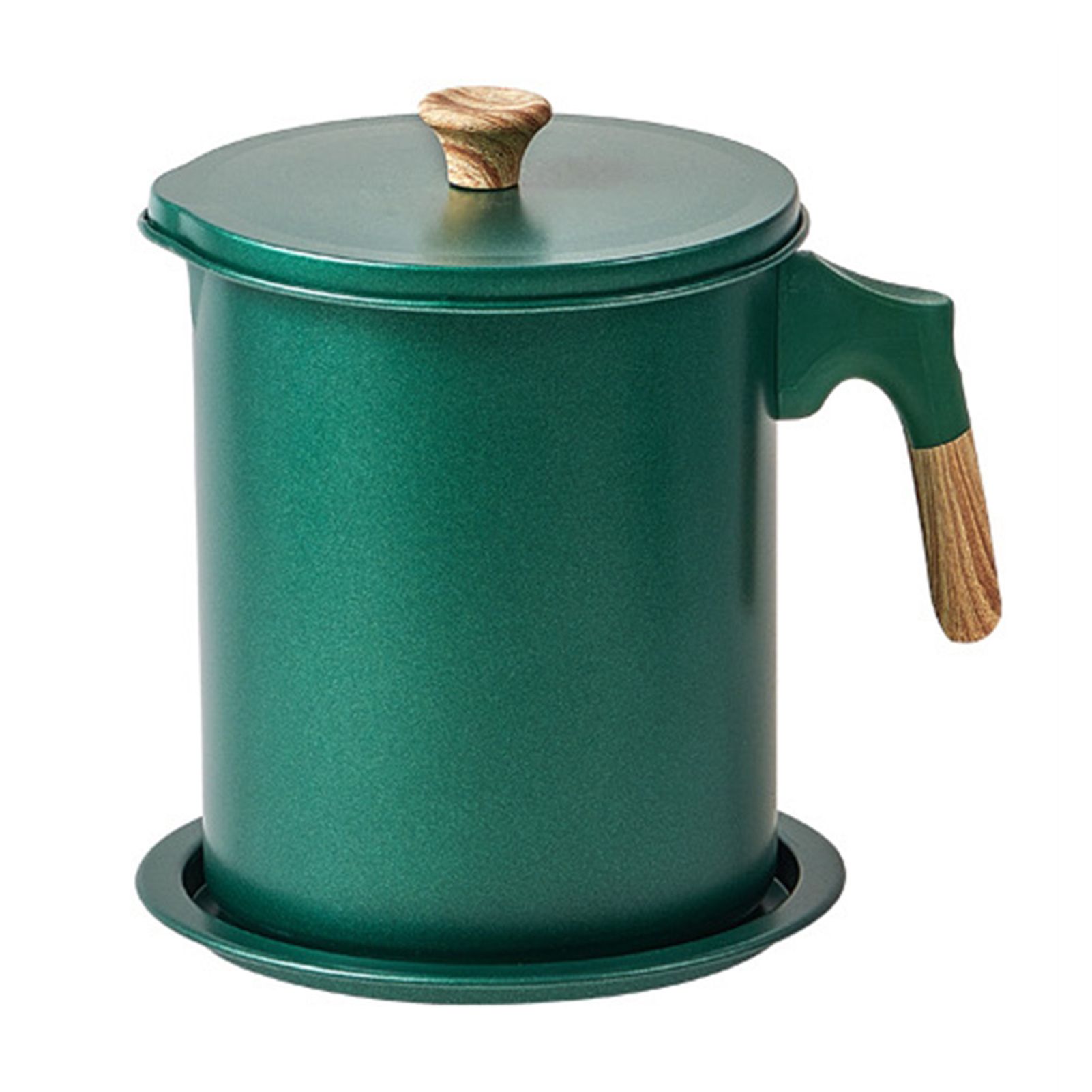 Oil Strainer Pot 1.4L Wood Grain Easy Operation No Rust Oil Storage Supplies Filter for Home Canteen Dark Green - Image 1