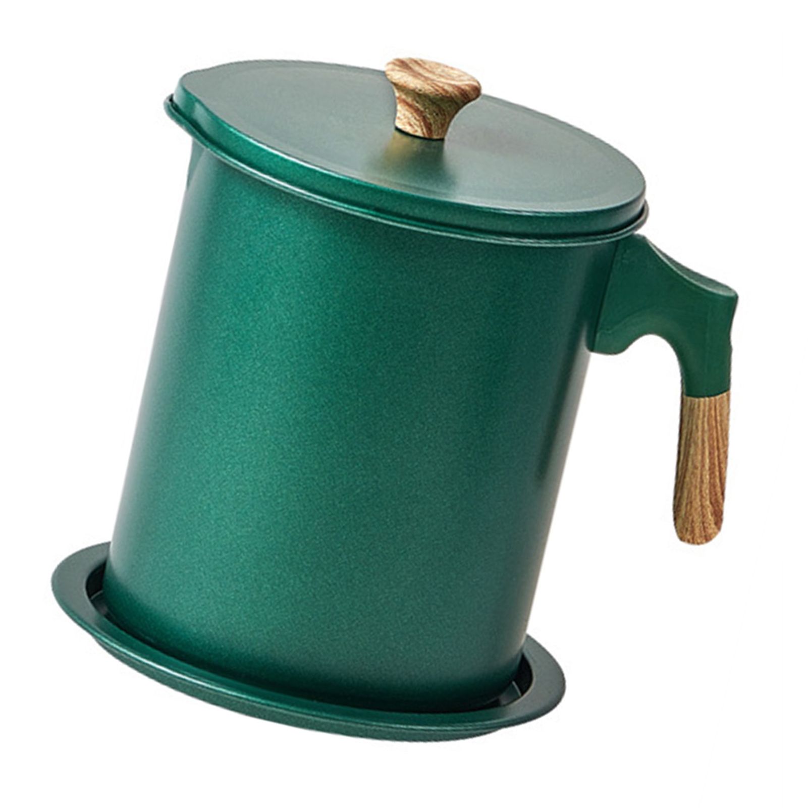 Oil Strainer Pot 1.4L Wood Grain Easy Operation No Rust Oil Storage Supplies Filter for Home Canteen Dark Green - Image 5