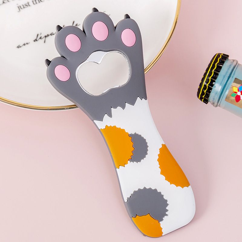 Cat Paw Bottle Opener Multifunctional Cute Cartoon Vibrant Colors Magnet Silicone Bottle Opener with Fridge Magnet for Home Gray Dot - Image 1
