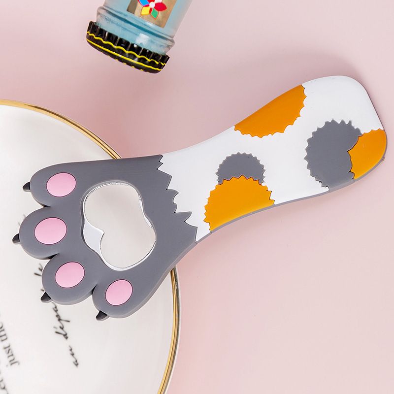 Cat Paw Bottle Opener Multifunctional Cute Cartoon Vibrant Colors Magnet Silicone Bottle Opener with Fridge Magnet for Home Gray Dot - Image 2