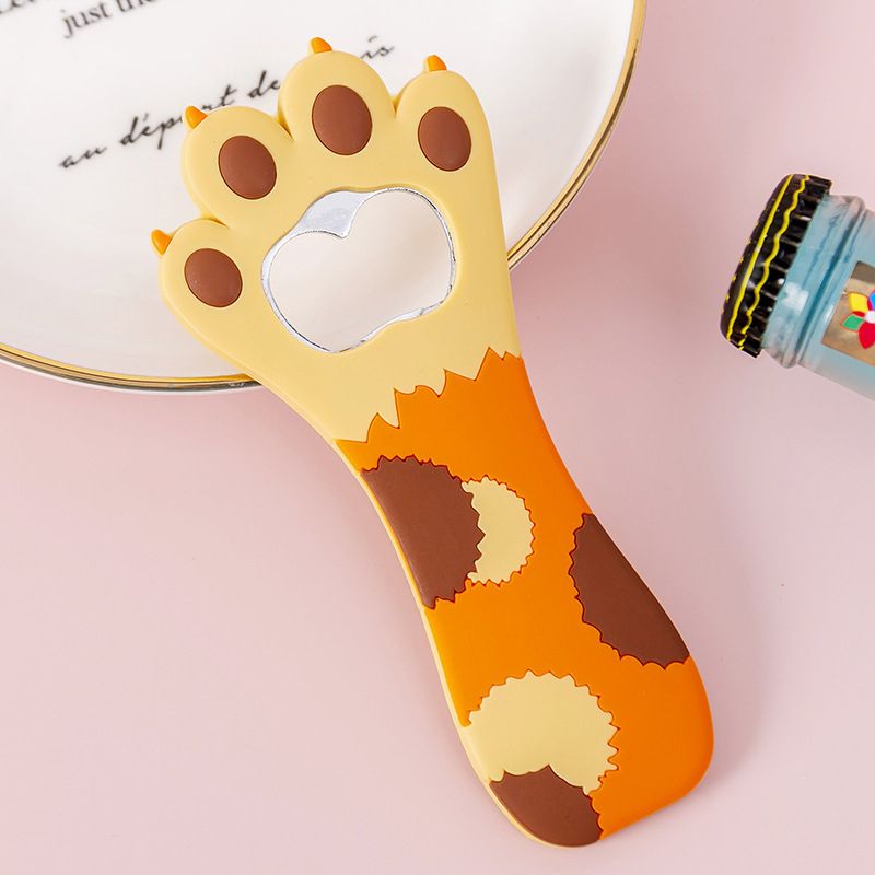 Cat Paw Bottle Opener Multifunctional Cute Cartoon Vibrant Colors Magnet Silicone Bottle Opener with Fridge Magnet for Home Yellow Dot - Image 1