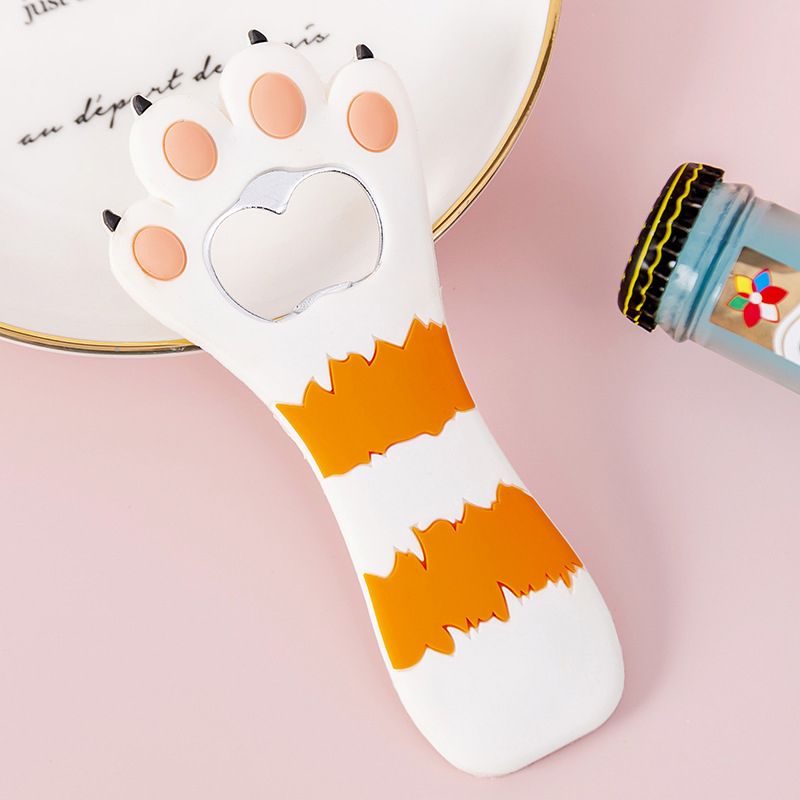 Cat Paw Bottle Opener Multifunctional Cute Cartoon Vibrant Colors Magnet Silicone Bottle Opener with Fridge Magnet for Home Horizontal Stripes White - Image 1