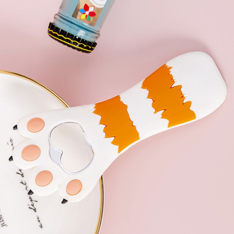 Cat Paw Bottle Opener Multifunctional Cute Cartoon Vibrant Colors Magnet Silicone Bottle Opener with Fridge Magnet for Home Horizontal Stripes White - Image 2