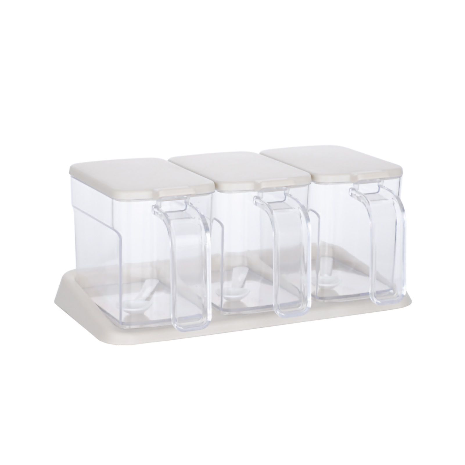 Seasoning Box Set Plastic Clear 3 Grids Large Capacity Condiment Box with Spoons for Kitchen Apricot - Image 1