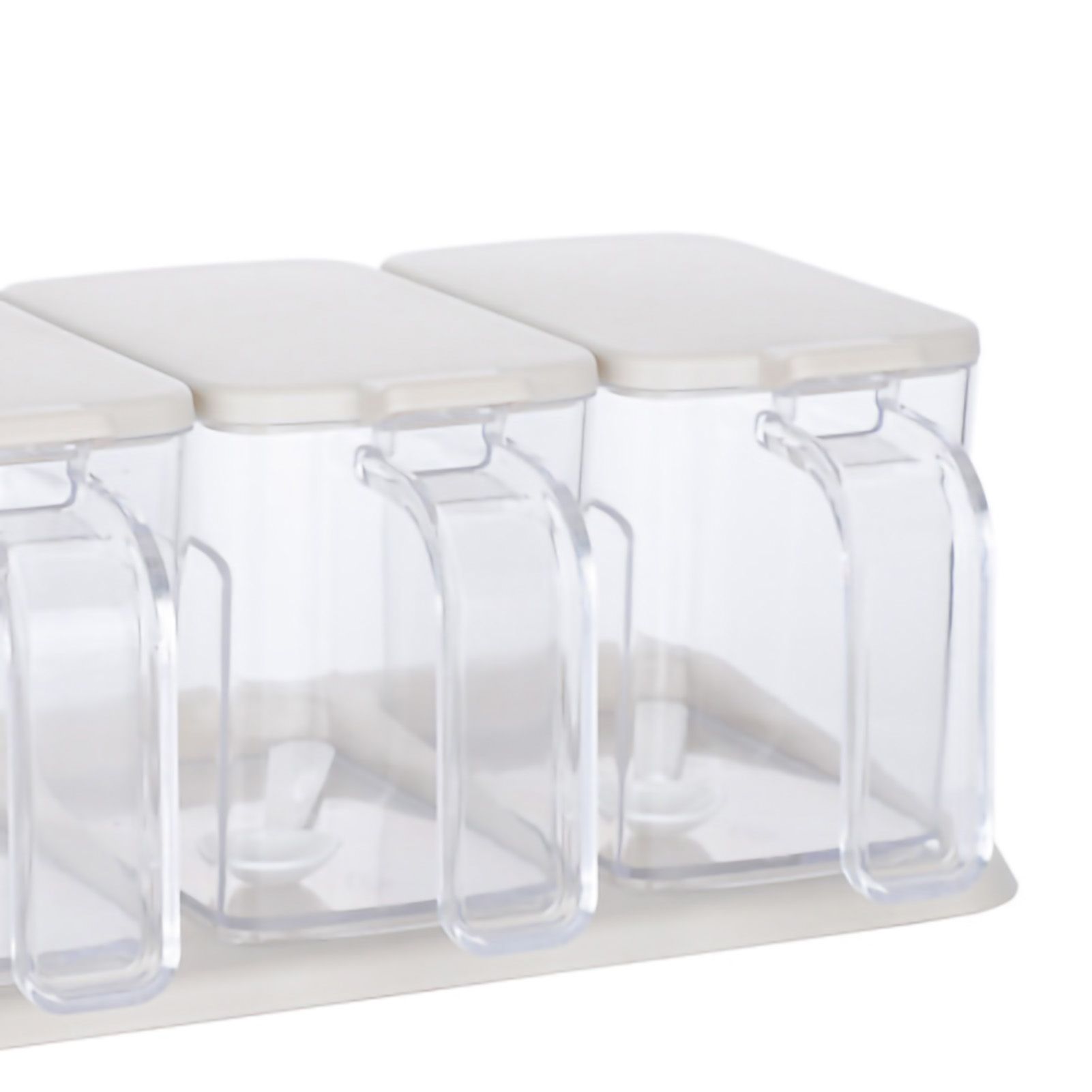 Seasoning Box Set Plastic Clear 3 Grids Large Capacity Condiment Box with Spoons for Kitchen Apricot - Image 2