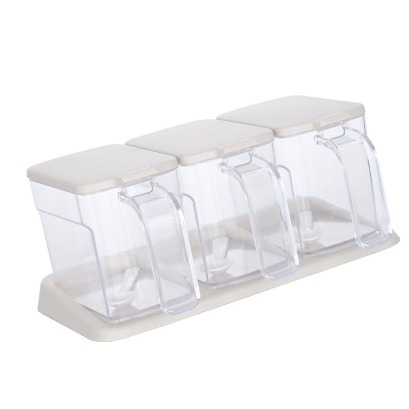 Seasoning Box Set Plastic Clear 3 Grids Large Capacity Condiment Box with Spoons for Kitchen Apricot - Image 3