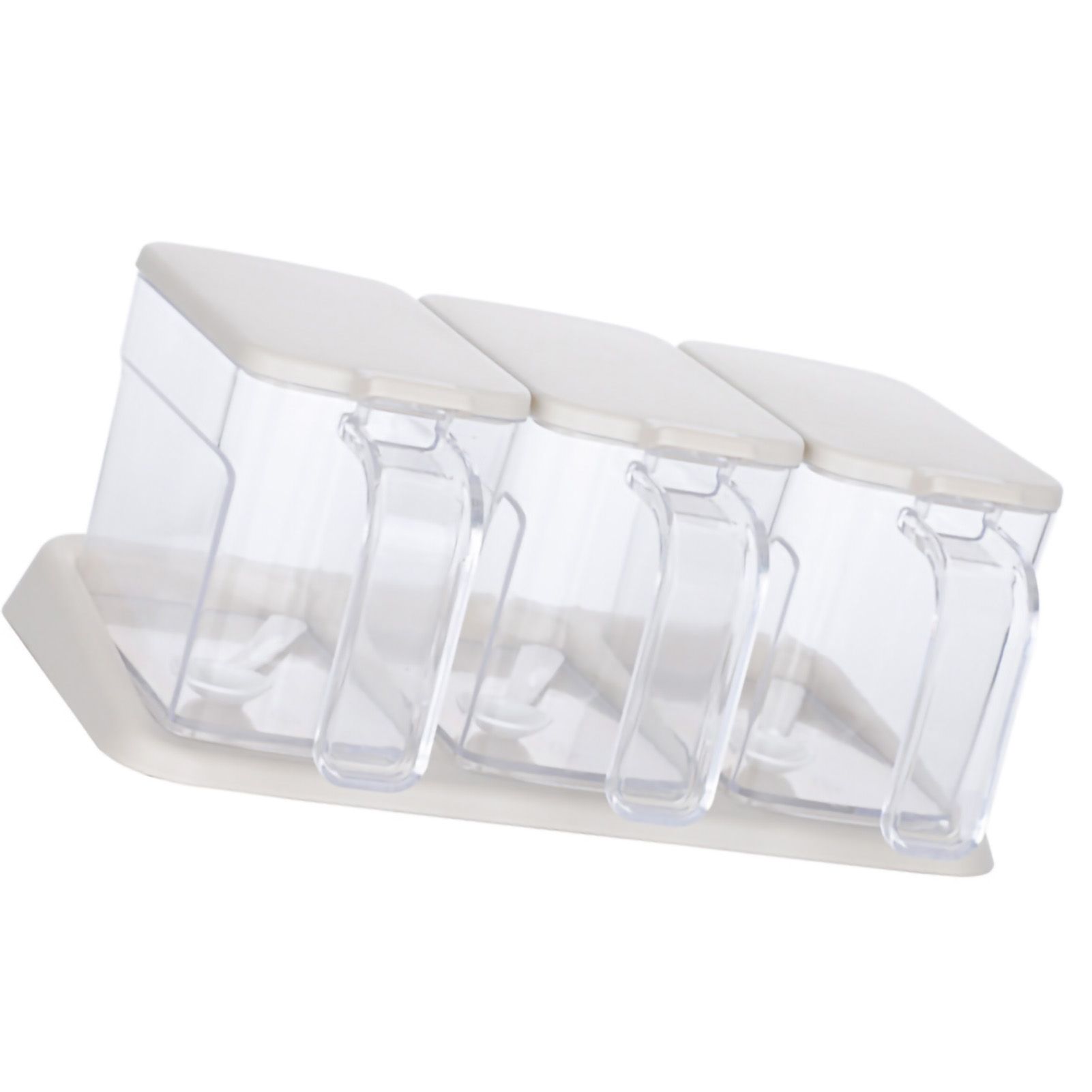Seasoning Box Set Plastic Clear 3 Grids Large Capacity Condiment Box with Spoons for Kitchen Apricot - Image 4