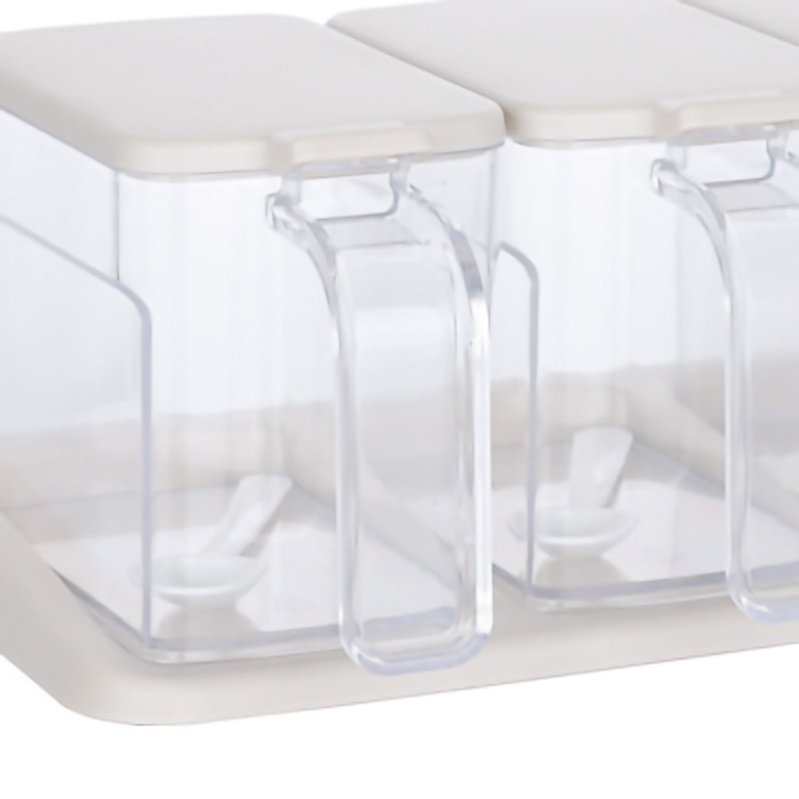 Seasoning Box Set Plastic Clear 3 Grids Large Capacity Condiment Box with Spoons for Kitchen Apricot - Image 5