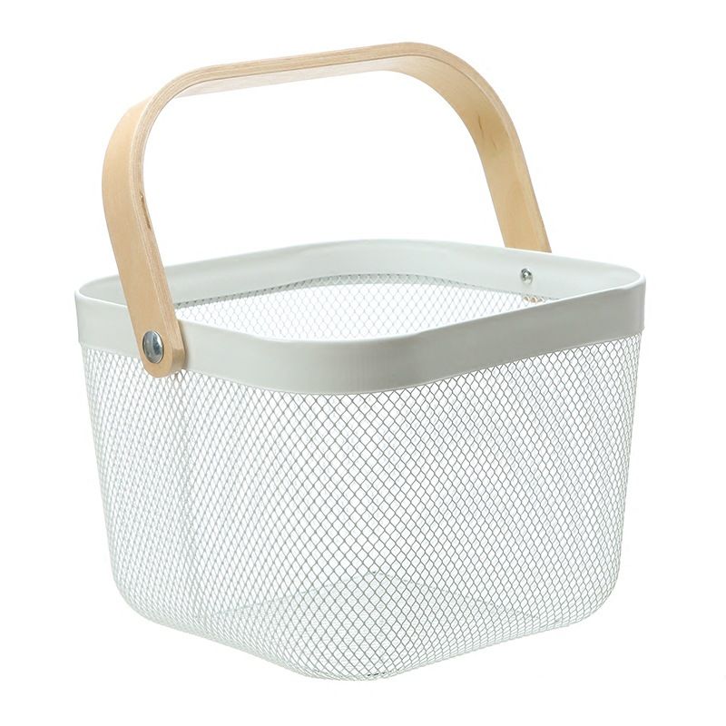 Fruit Colander Metal Material Comfortable Portable Handle Wear Resistant Practical Vegetable Drain Basket for Kitchen White - Image 1