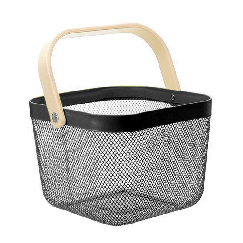 Fruit Colander Metal Material Comfortable Portable Handle Wear Resistant Practical Vegetable Drain Basket for Kitchen Black - Image 1