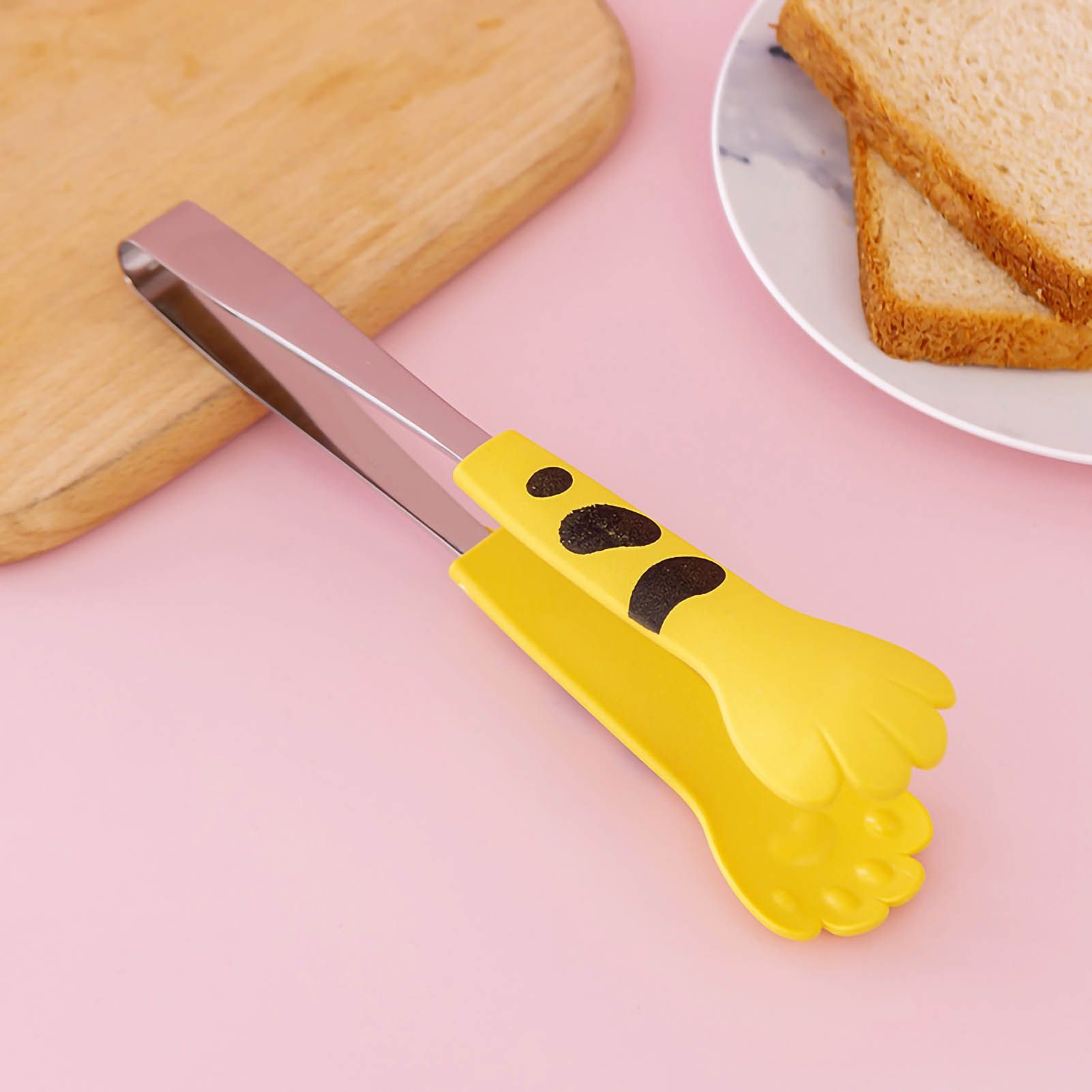 Kitchen Cooking Tong Cute Cat Paw Shape Stainless Steel Small Salad Barbecue Food Tong Yellow M - Image 1