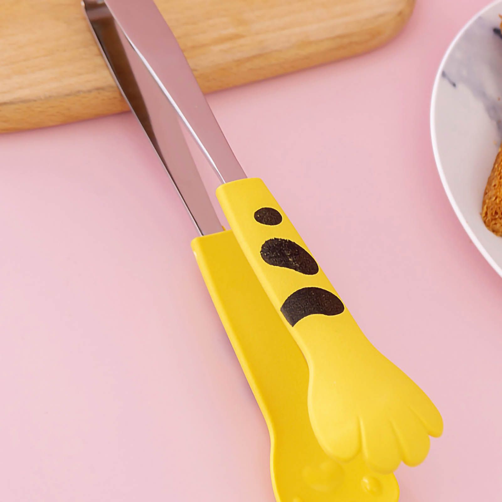 Kitchen Cooking Tong Cute Cat Paw Shape Stainless Steel Small Salad Barbecue Food Tong Yellow M - Image 2
