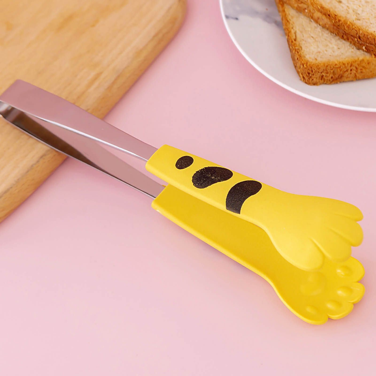 Kitchen Cooking Tong Cute Cat Paw Shape Stainless Steel Small Salad Barbecue Food Tong Yellow M - Image 4