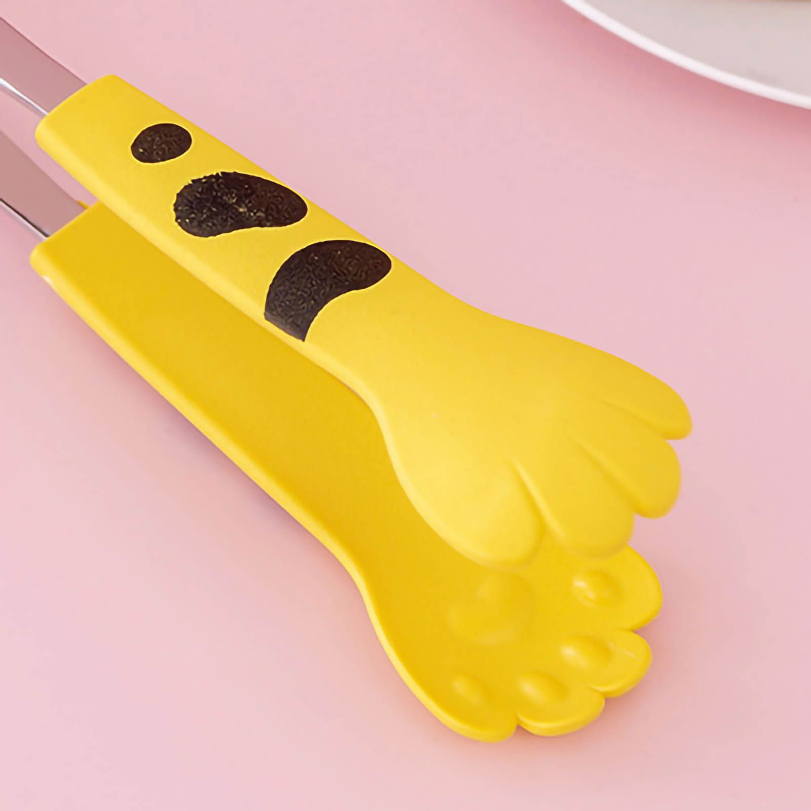 Kitchen Cooking Tong Cute Cat Paw Shape Stainless Steel Small Salad Barbecue Food Tong Yellow M - Image 5