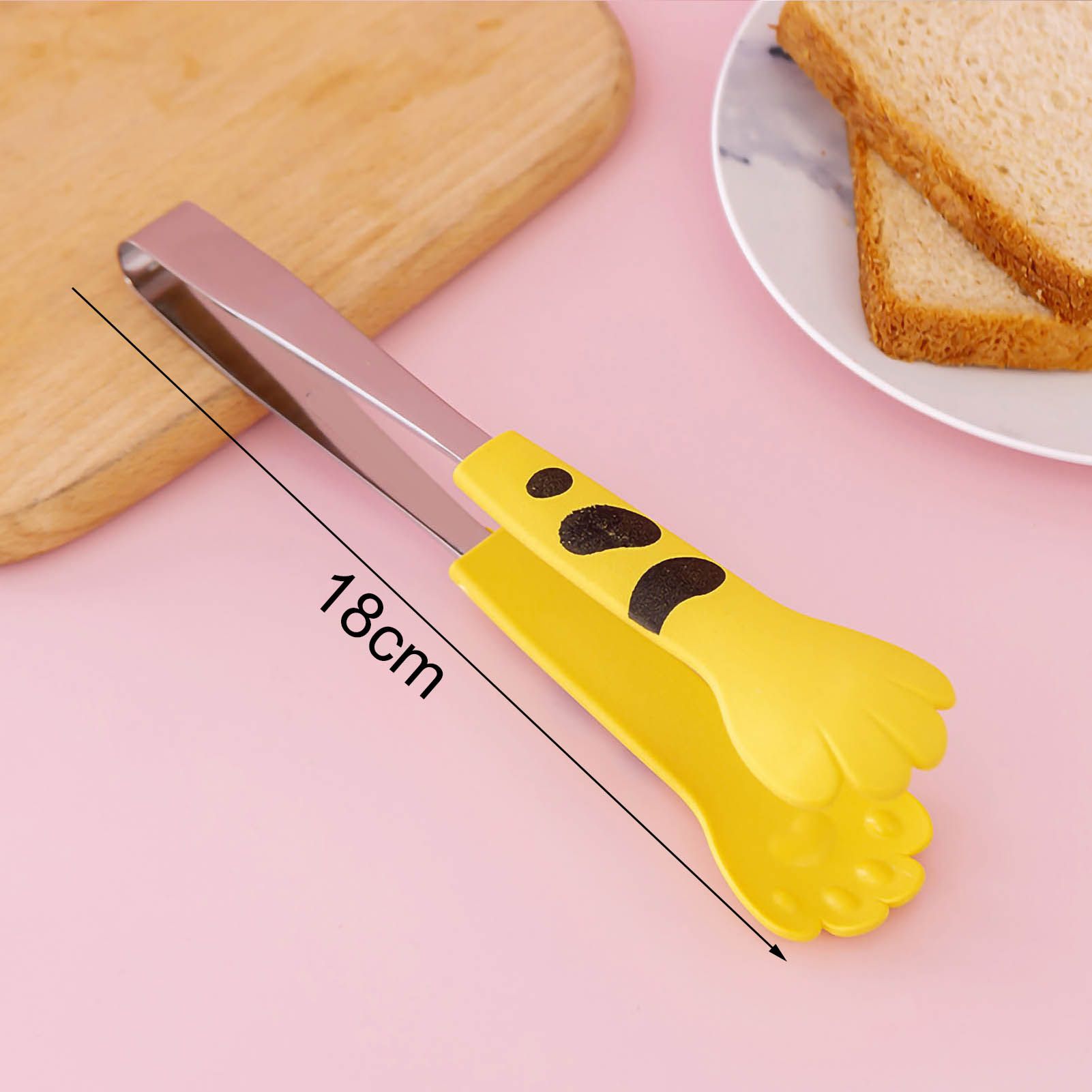 Kitchen Cooking Tong Cute Cat Paw Shape Stainless Steel Small Salad Barbecue Food Tong Yellow M - Image 6