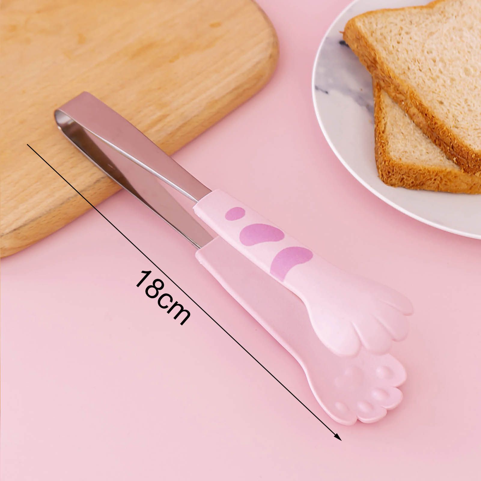 Kitchen Cooking Tong Cute Cat Paw Shape Stainless Steel Small Salad Barbecue Food Tong Pink M - Image 6