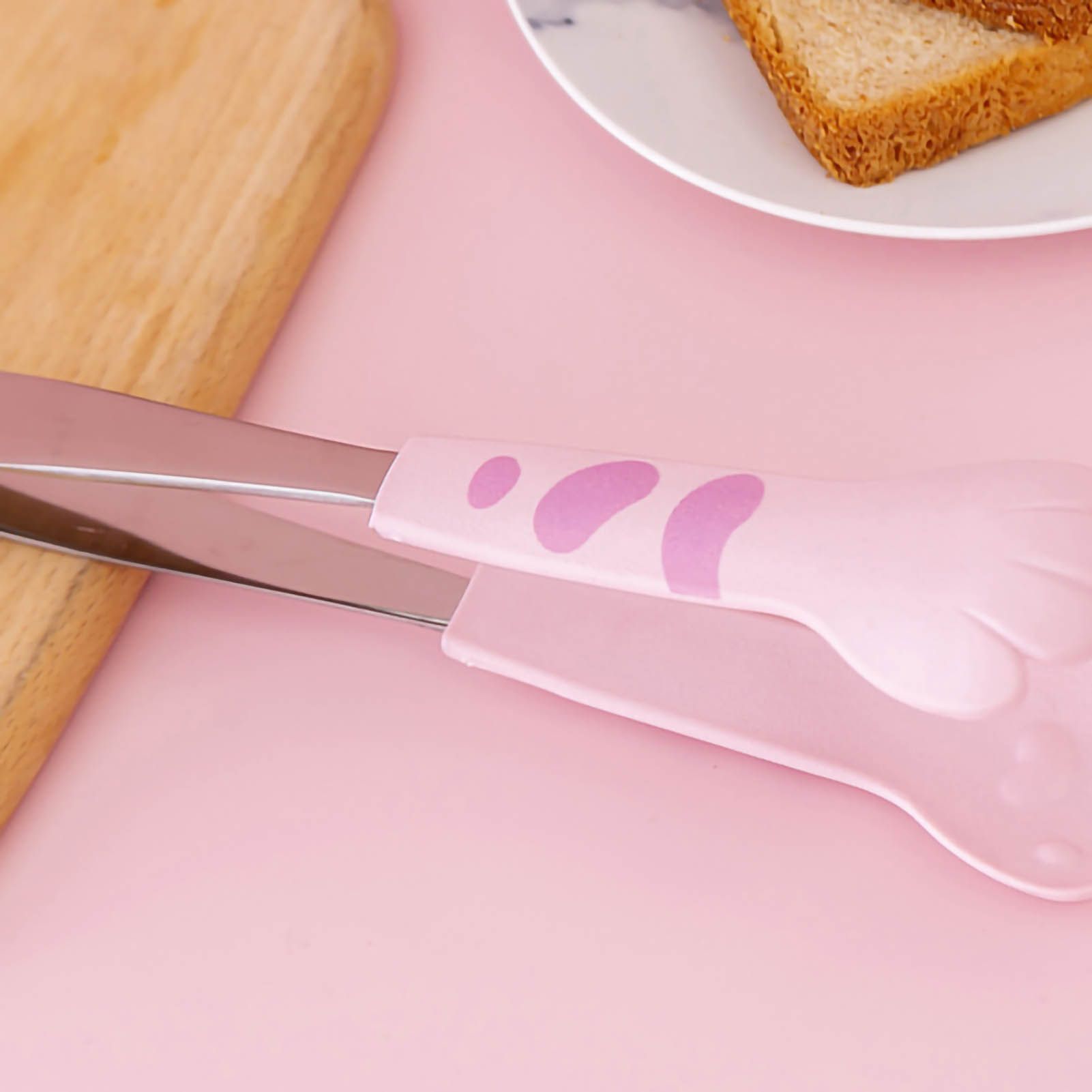 Kitchen Cooking Tong Cute Cat Paw Shape Stainless Steel Small Salad Barbecue Food Tong Pink S - Image 2