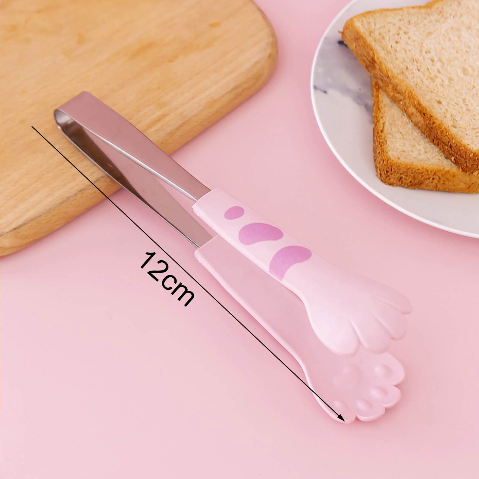 Kitchen Cooking Tong Cute Cat Paw Shape Stainless Steel Small Salad Barbecue Food Tong Pink S - Image 6