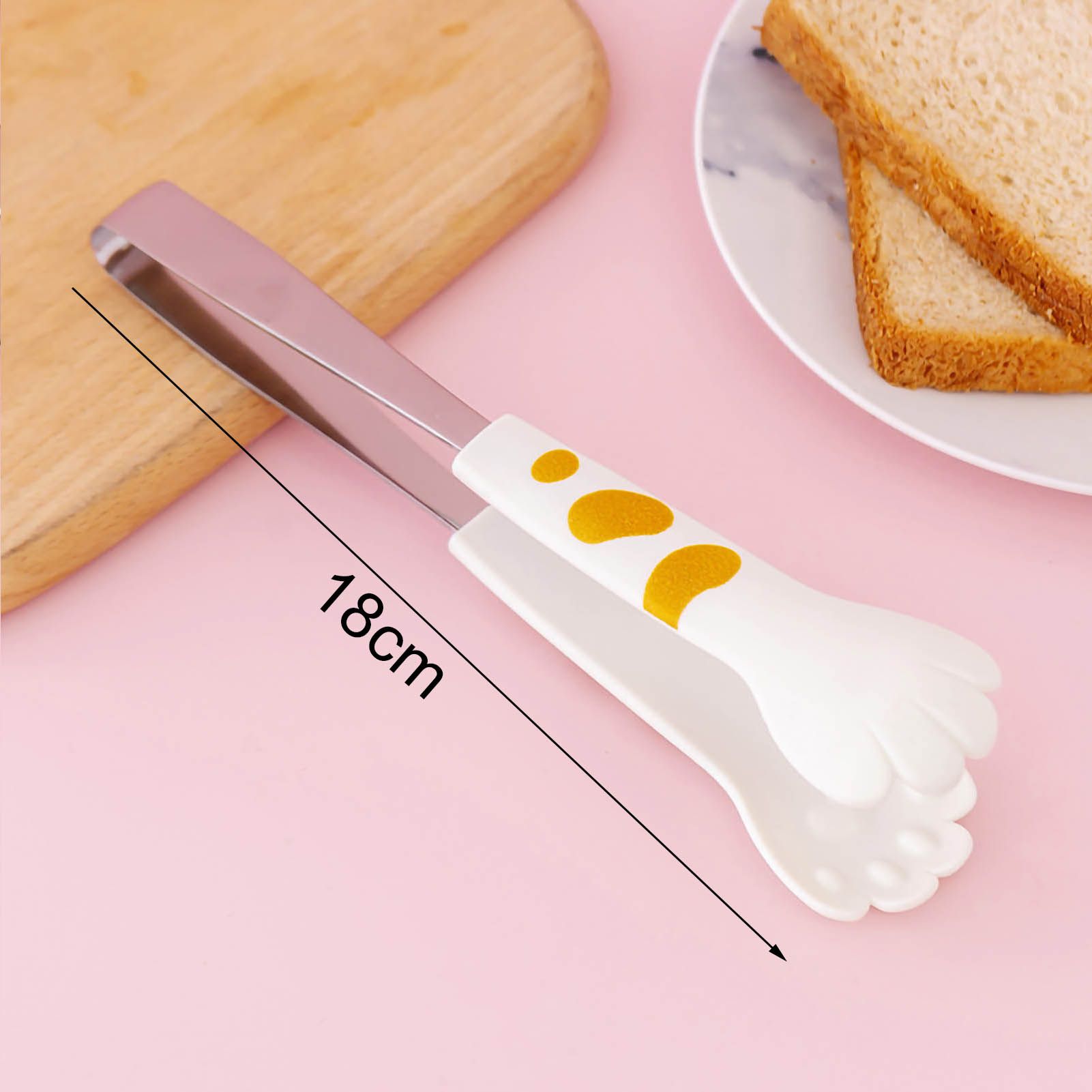 Kitchen Cooking Tong Cute Cat Paw Shape Stainless Steel Small Salad Barbecue Food Tong White M - Image 6