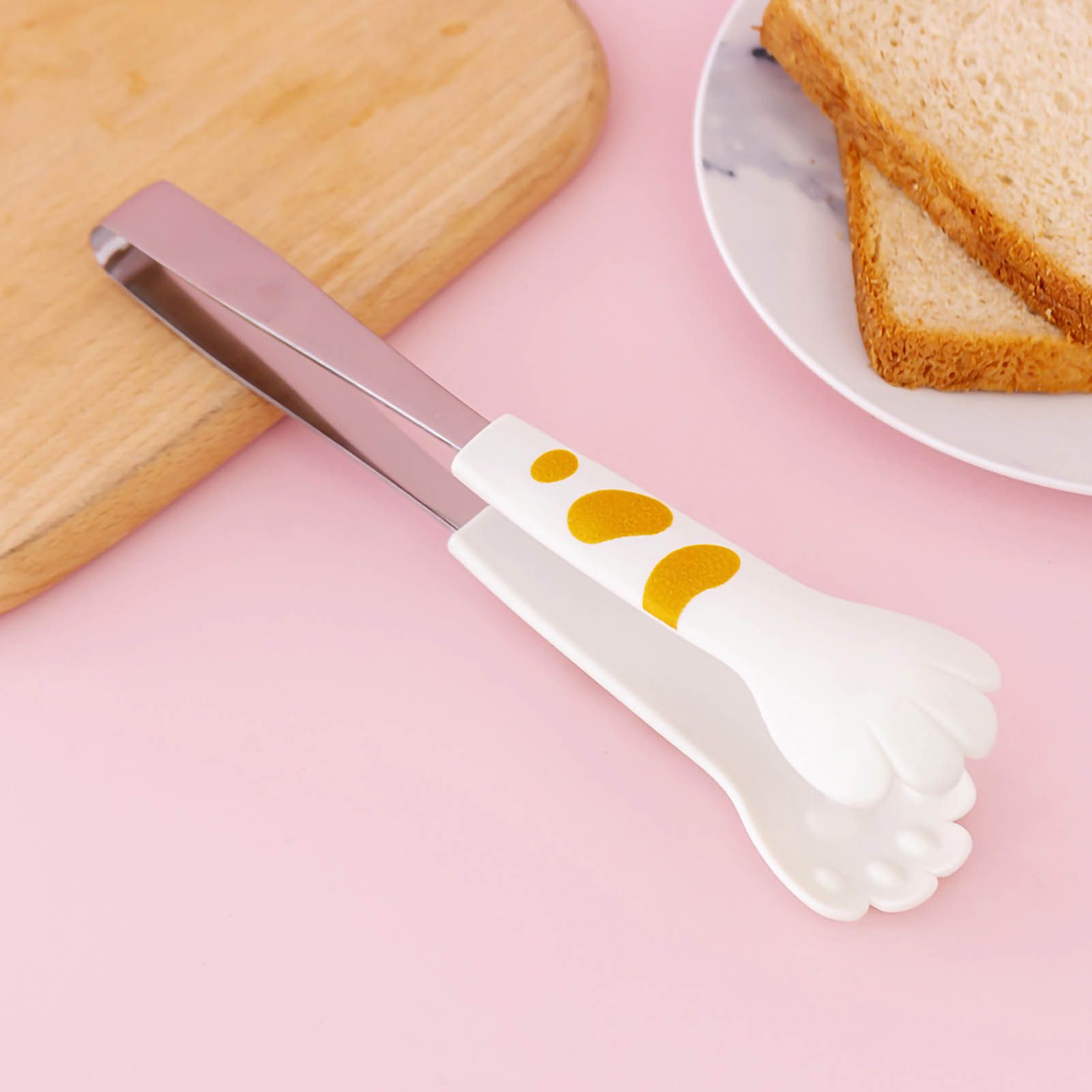 Kitchen Cooking Tong Cute Cat Paw Shape Stainless Steel Small Salad Barbecue Food Tong White S - Image 1