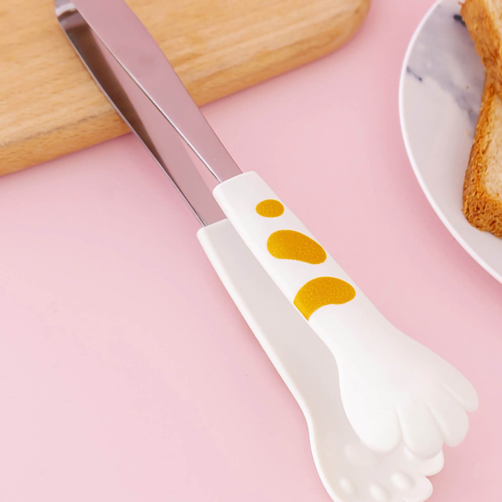 Kitchen Cooking Tong Cute Cat Paw Shape Stainless Steel Small Salad Barbecue Food Tong White S - Image 4