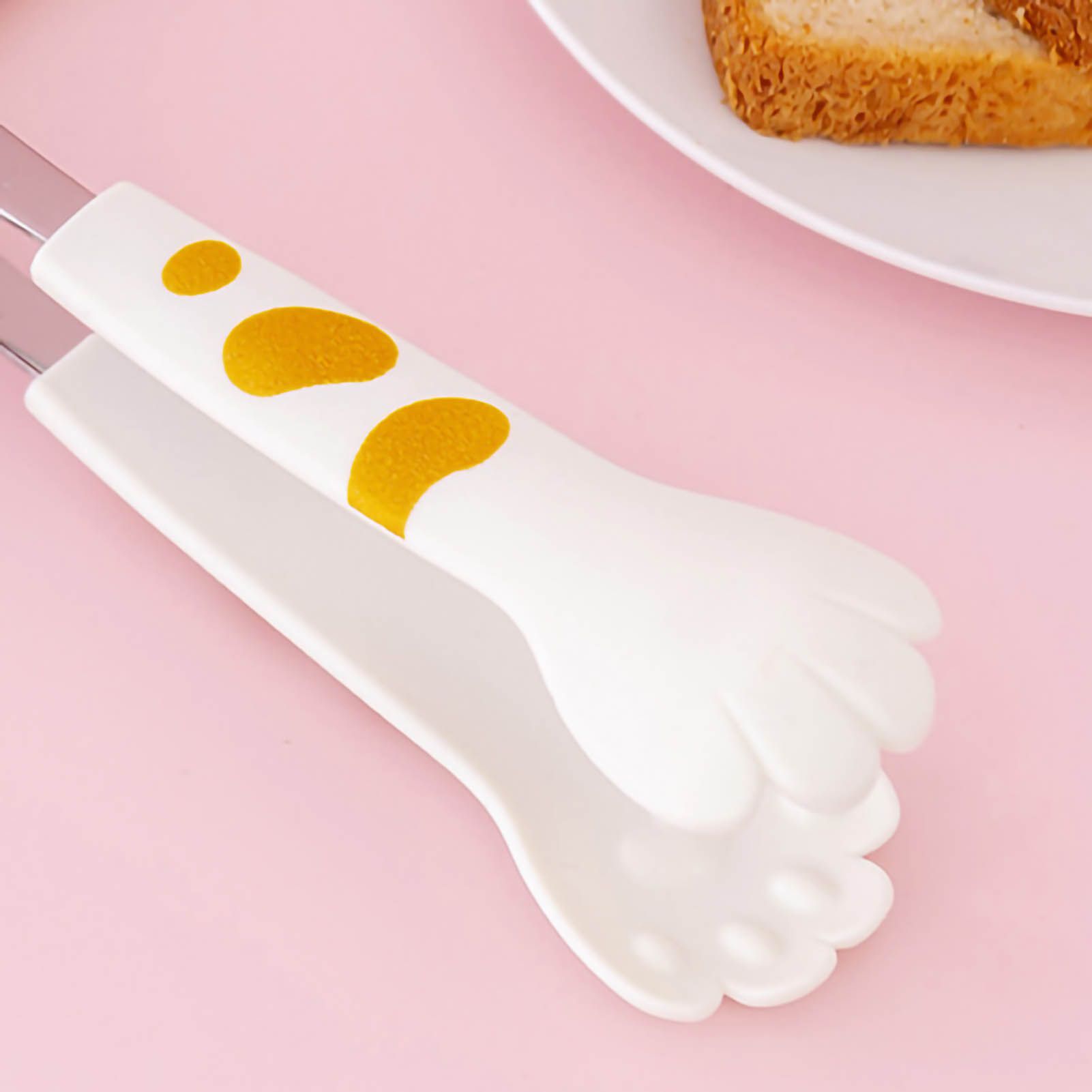 Kitchen Cooking Tong Cute Cat Paw Shape Stainless Steel Small Salad Barbecue Food Tong White S - Image 5