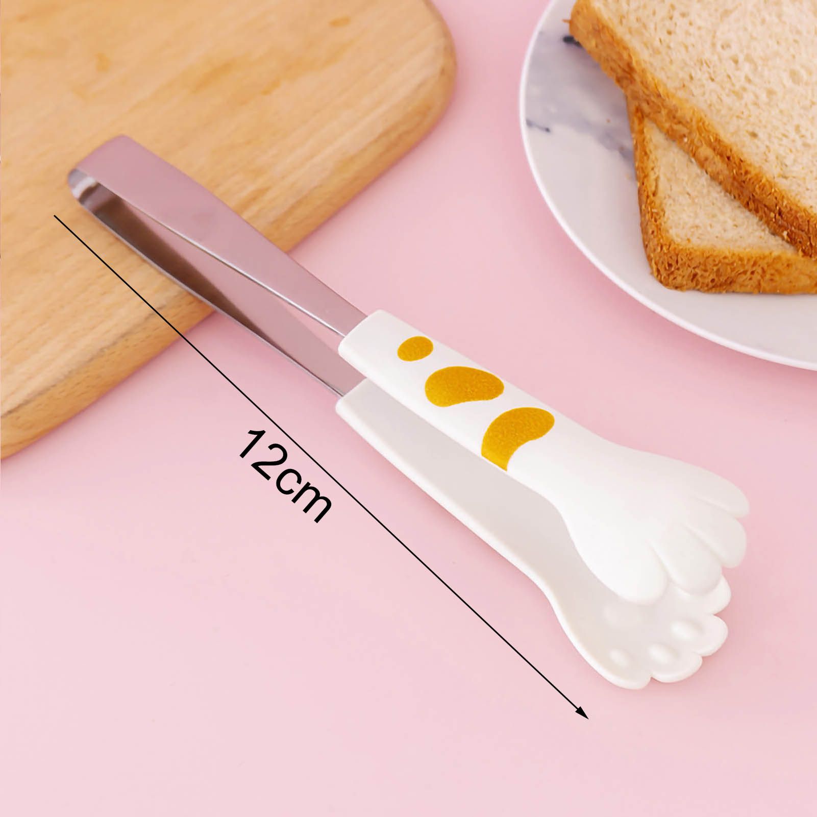 Kitchen Cooking Tong Cute Cat Paw Shape Stainless Steel Small Salad Barbecue Food Tong White S - Image 6