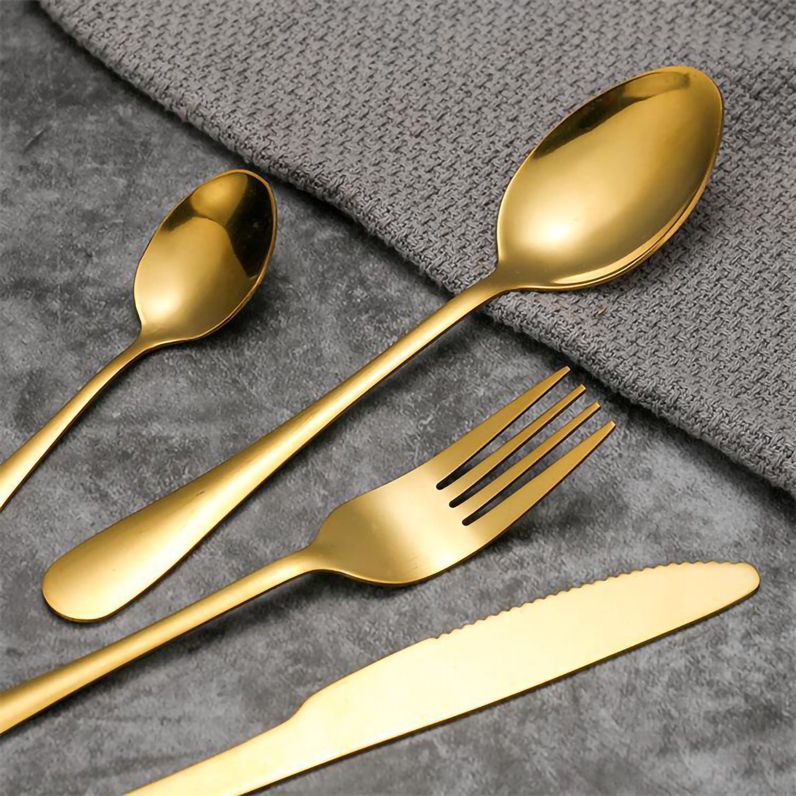Flatware Set Portable Stainless Steel Steak Knife Fork Spoon Tableware Thickened Tableware Set Golden Fork - Image 1