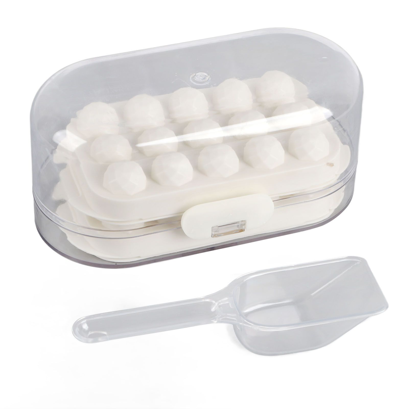 Ice Mold Silicone 2 Layer Hard Interlayer Anti Slip Stable Buckle Design Ice Mold Tray with Spatula Pure Color - Image 1