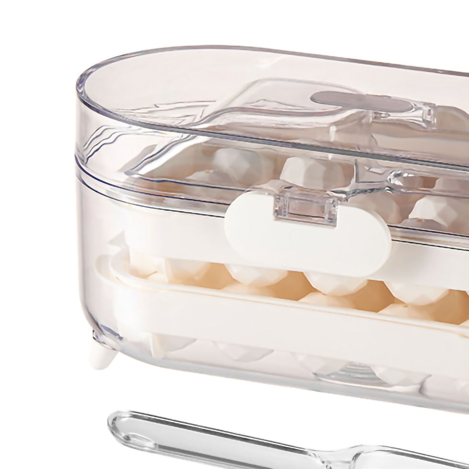 Ice Mold Silicone 2 Layer Hard Interlayer Anti Slip Stable Buckle Design Ice Mold Tray with Spatula Pure Color - Image 2