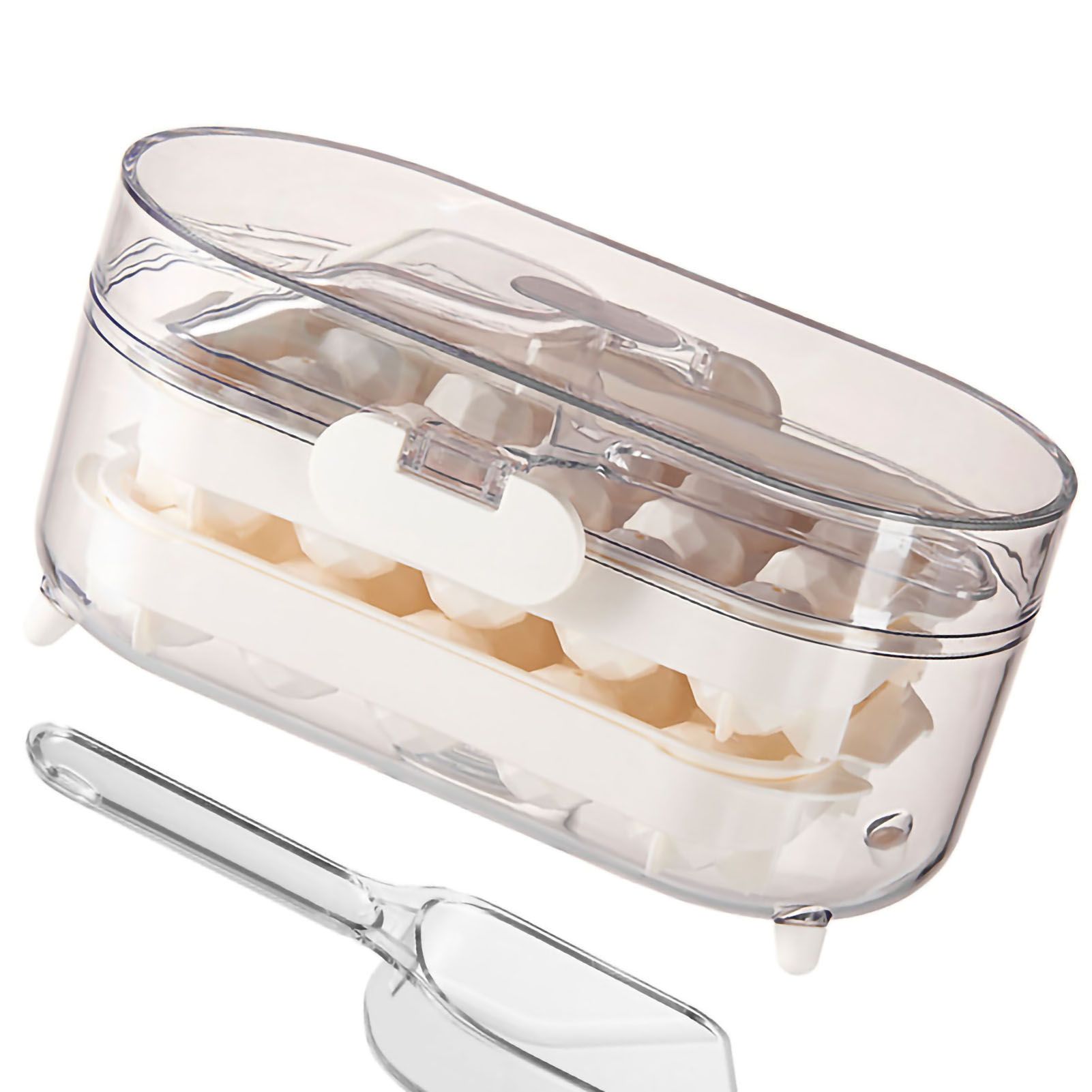 Ice Mold Silicone 2 Layer Hard Interlayer Anti Slip Stable Buckle Design Ice Mold Tray with Spatula Pure Color - Image 3