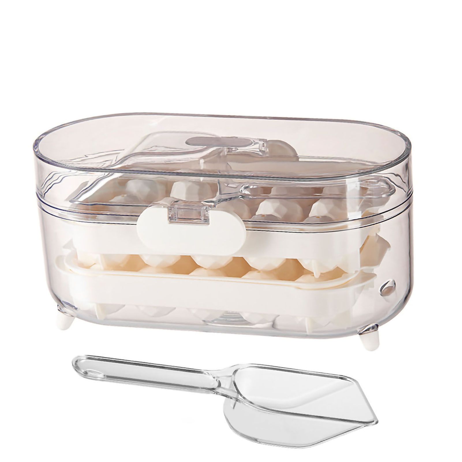 Ice Mold Silicone 2 Layer Hard Interlayer Anti Slip Stable Buckle Design Ice Mold Tray with Spatula Pure Color - Image 4