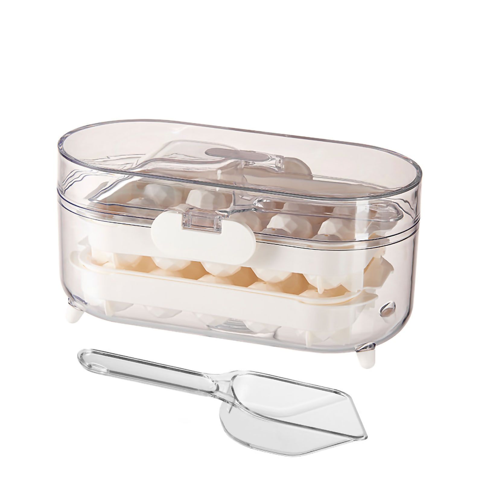 Ice Mold Silicone 2 Layer Hard Interlayer Anti Slip Stable Buckle Design Ice Mold Tray with Spatula Pure Color - Image 6