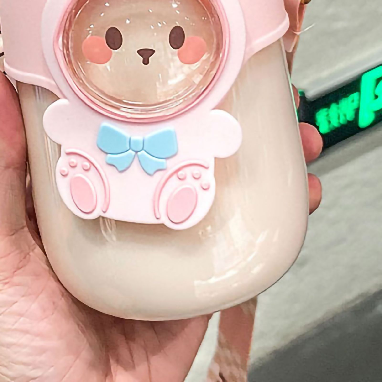 Soft Straw Drinking Cup Portable Plastic Sippy Cup Cartoon Pattern Water Bottle with Strap Pink - Image 2