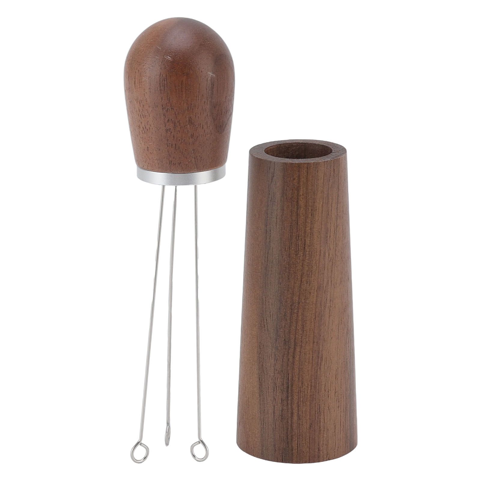 Coffee Distribution Tool Multifunctional Needle Coffee Distributor with Wooden Base for Home Travel Restaurant Curved Hook - Image 1