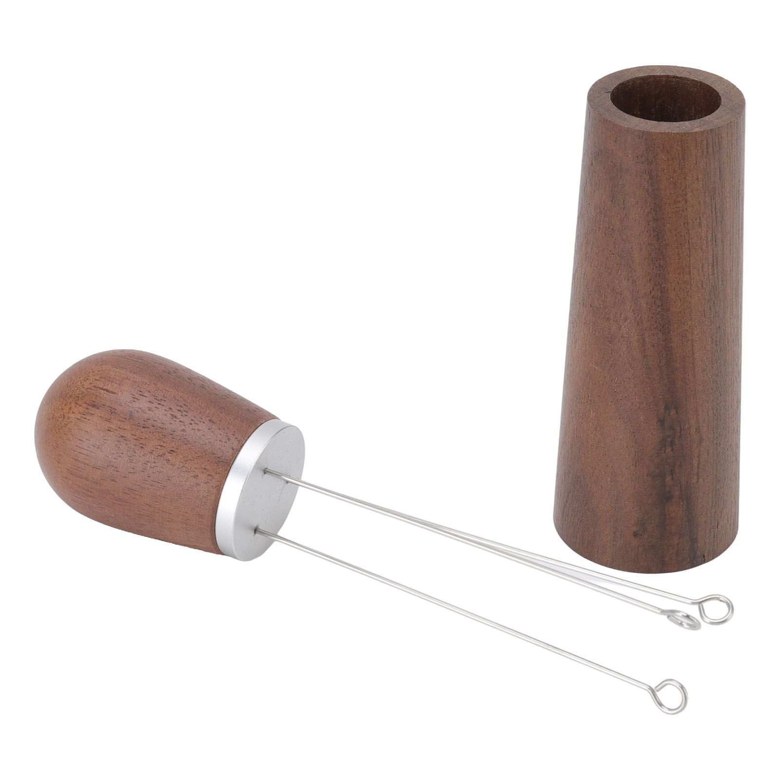Coffee Distribution Tool Multifunctional Needle Coffee Distributor with Wooden Base for Home Travel Restaurant Curved Hook - Image 2