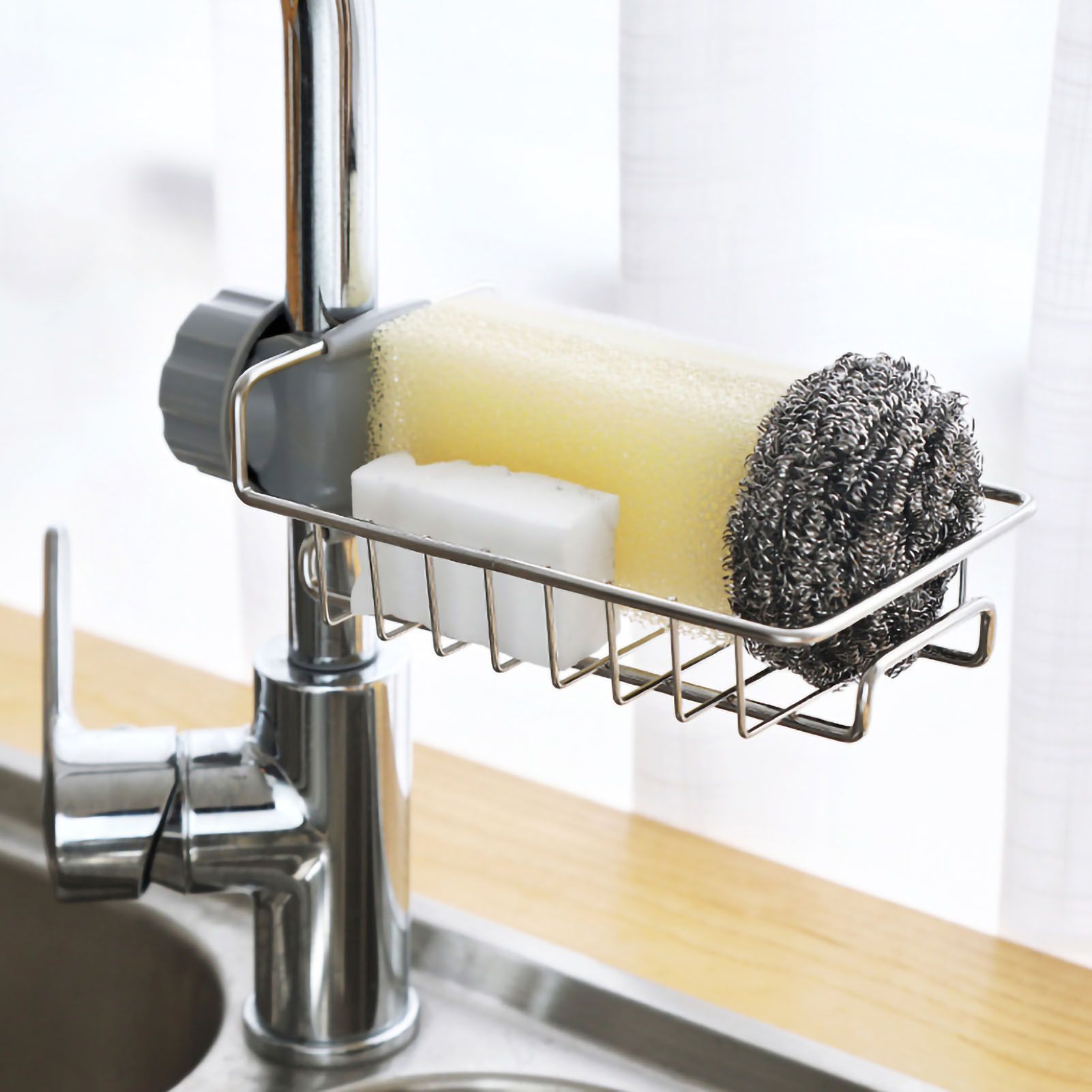 Hanging Faucet Drain Rack Organized Storage Hollow Out Breathable Stainless Steel Sink Rack for Kitchen Monolayer - Image 2