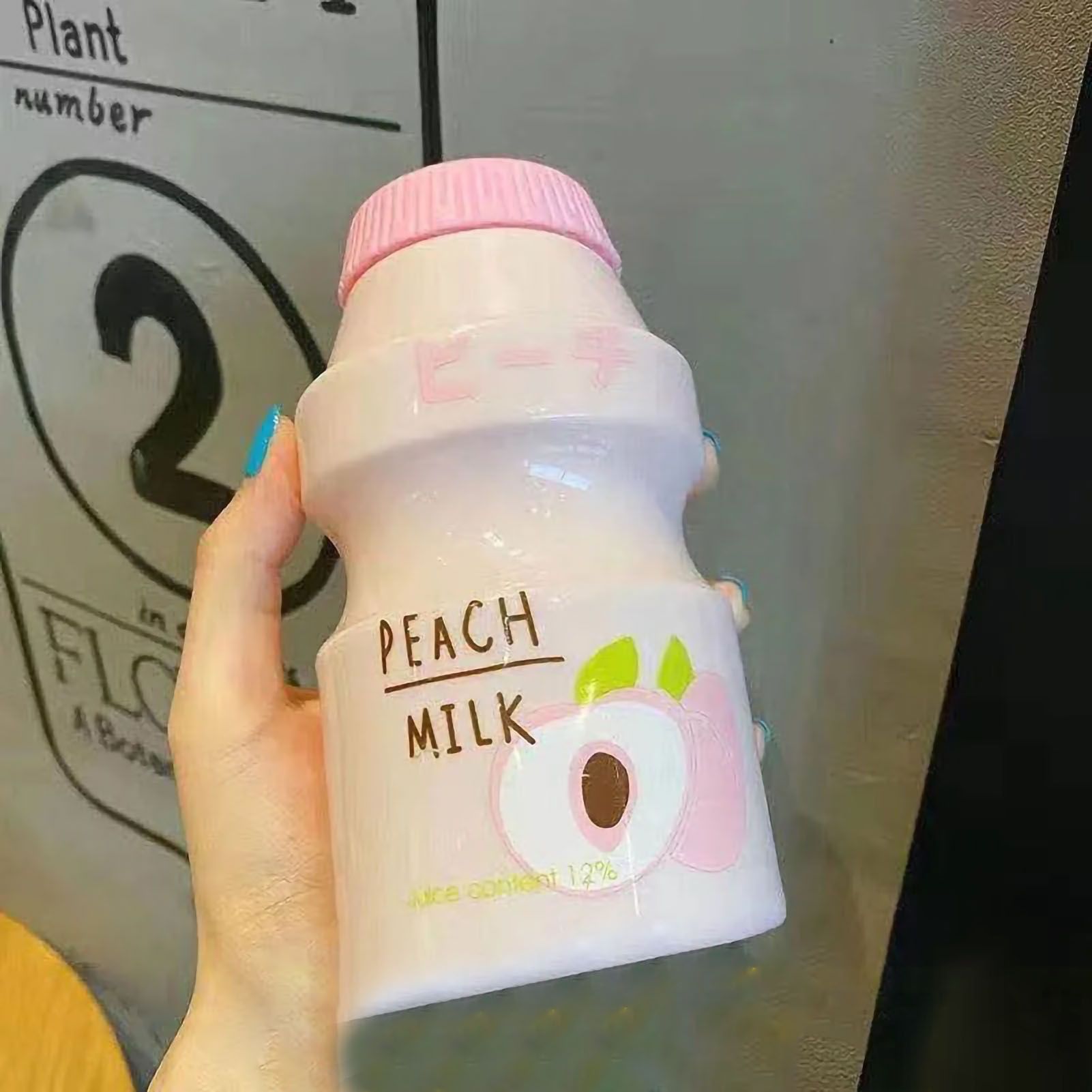 Portable Children Drinking Bottle with Strap PC Plastic Outdoor Water Cup Cute Fruit Pattern Pink 480ML - Image 1