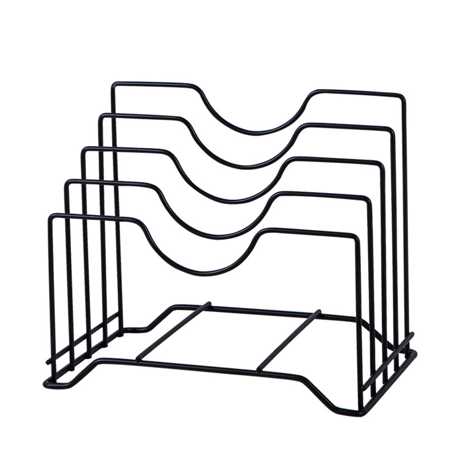 Chopping Board Storage Rack Iron 4 Slots Integrated Pot Lid Holder for Kitchen Countertop Black - Image 1