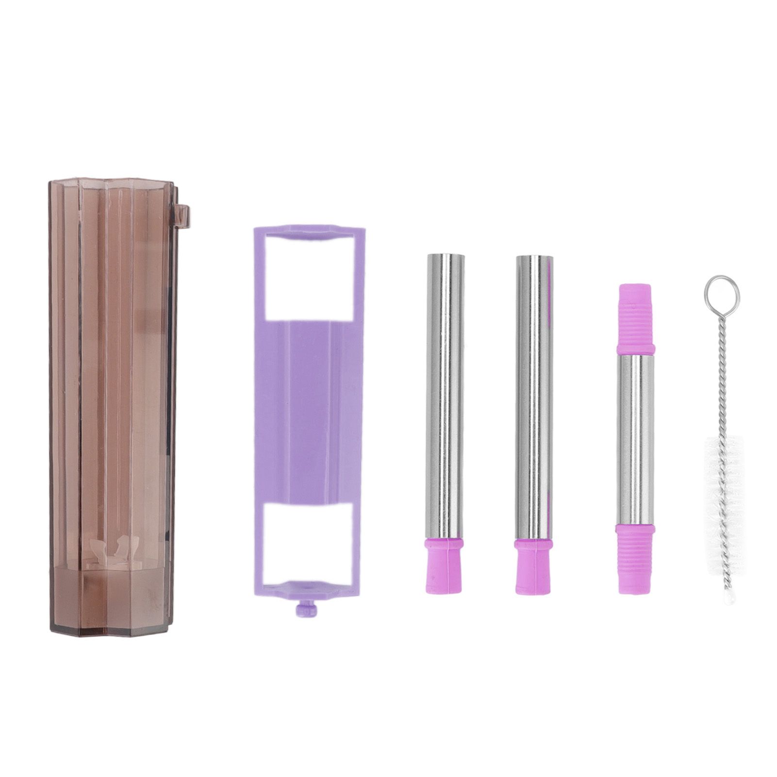 Collapsible Straw Stainless Steel Portable Easy to Clean Foldable Straw with Cleaning Brush for Home Office Outdoor Purple - Image 1