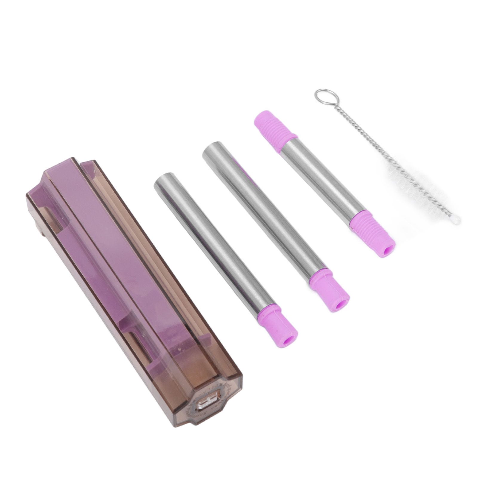 Collapsible Straw Stainless Steel Portable Easy to Clean Foldable Straw with Cleaning Brush for Home Office Outdoor Purple - Image 2