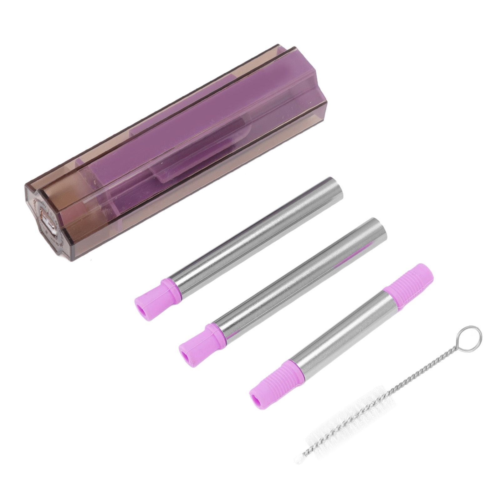 Collapsible Straw Stainless Steel Portable Easy to Clean Foldable Straw with Cleaning Brush for Home Office Outdoor Purple - Image 3