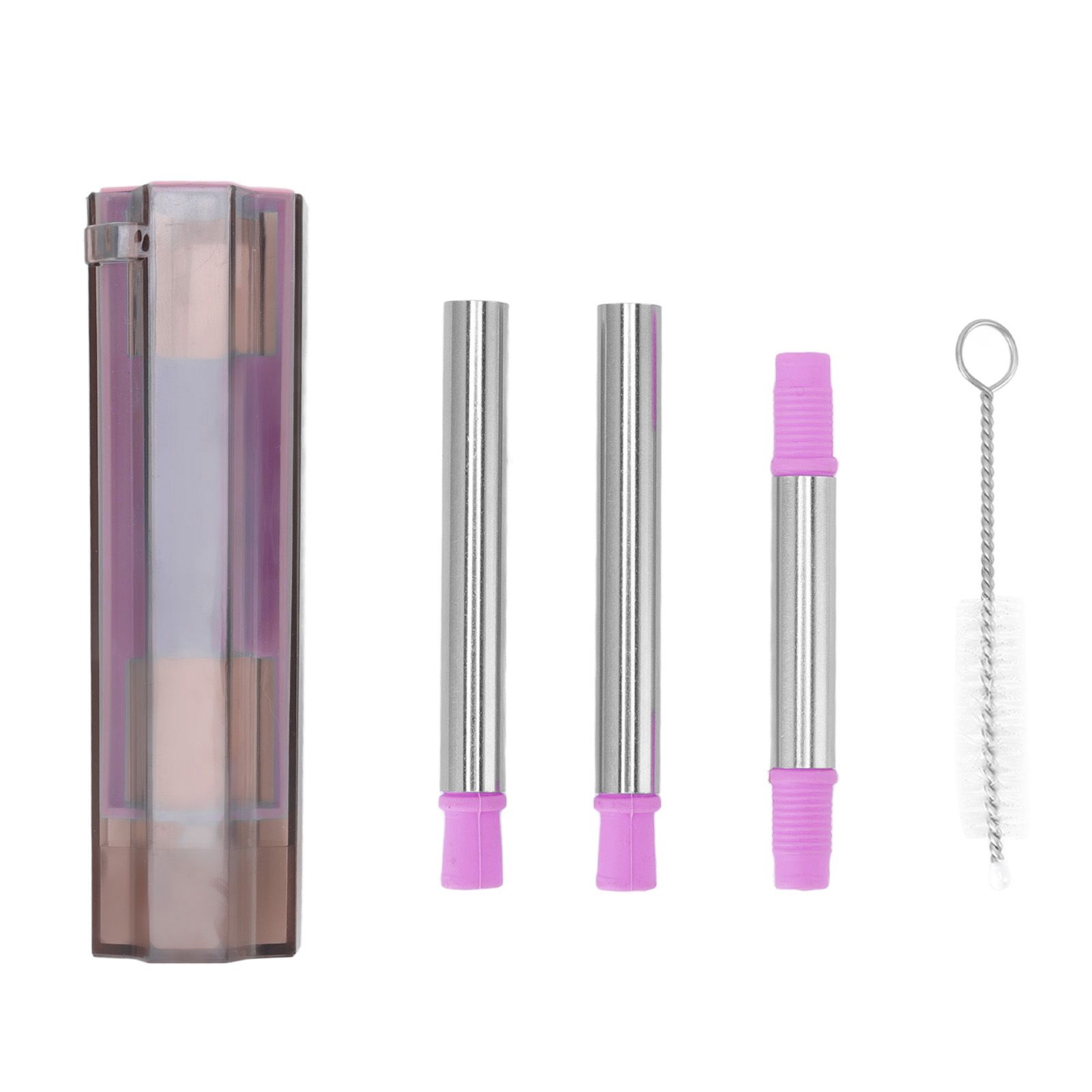 Collapsible Straw Stainless Steel Portable Easy to Clean Foldable Straw with Cleaning Brush for Home Office Outdoor Purple - Image 4
