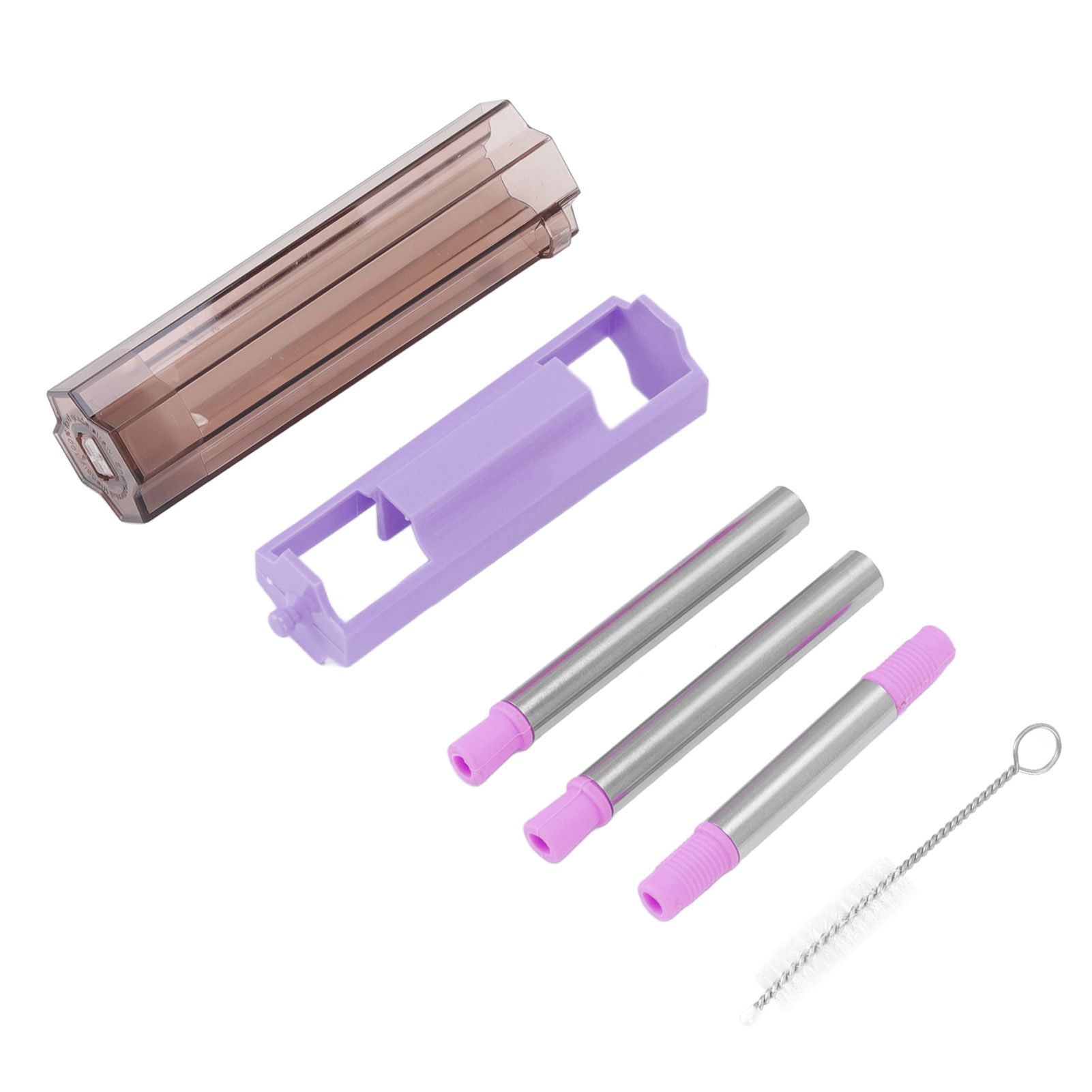 Collapsible Straw Stainless Steel Portable Easy to Clean Foldable Straw with Cleaning Brush for Home Office Outdoor Purple - Image 5