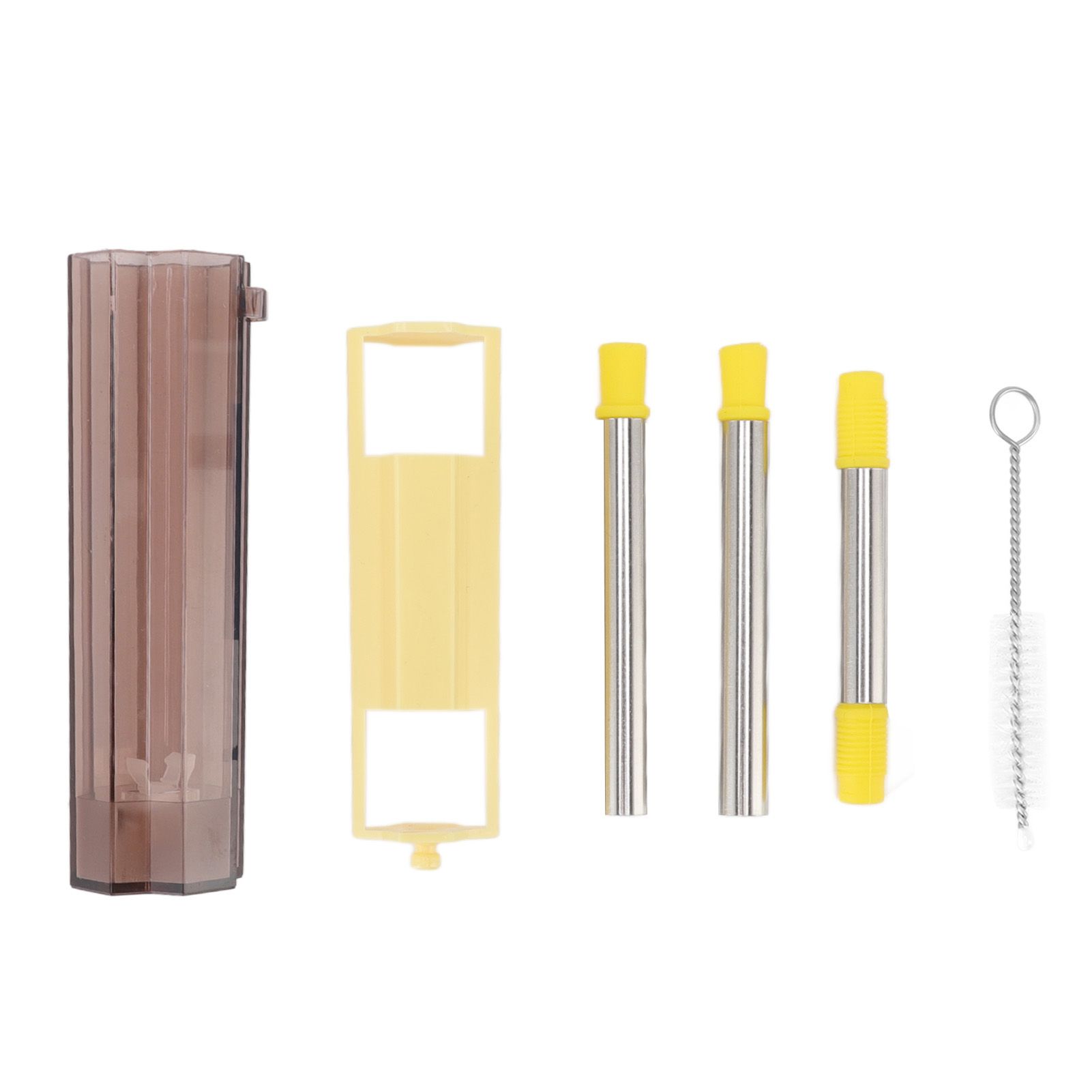 Collapsible Straw Stainless Steel Portable Easy to Clean Foldable Straw with Cleaning Brush for Home Office Outdoor Yellow - Image 1