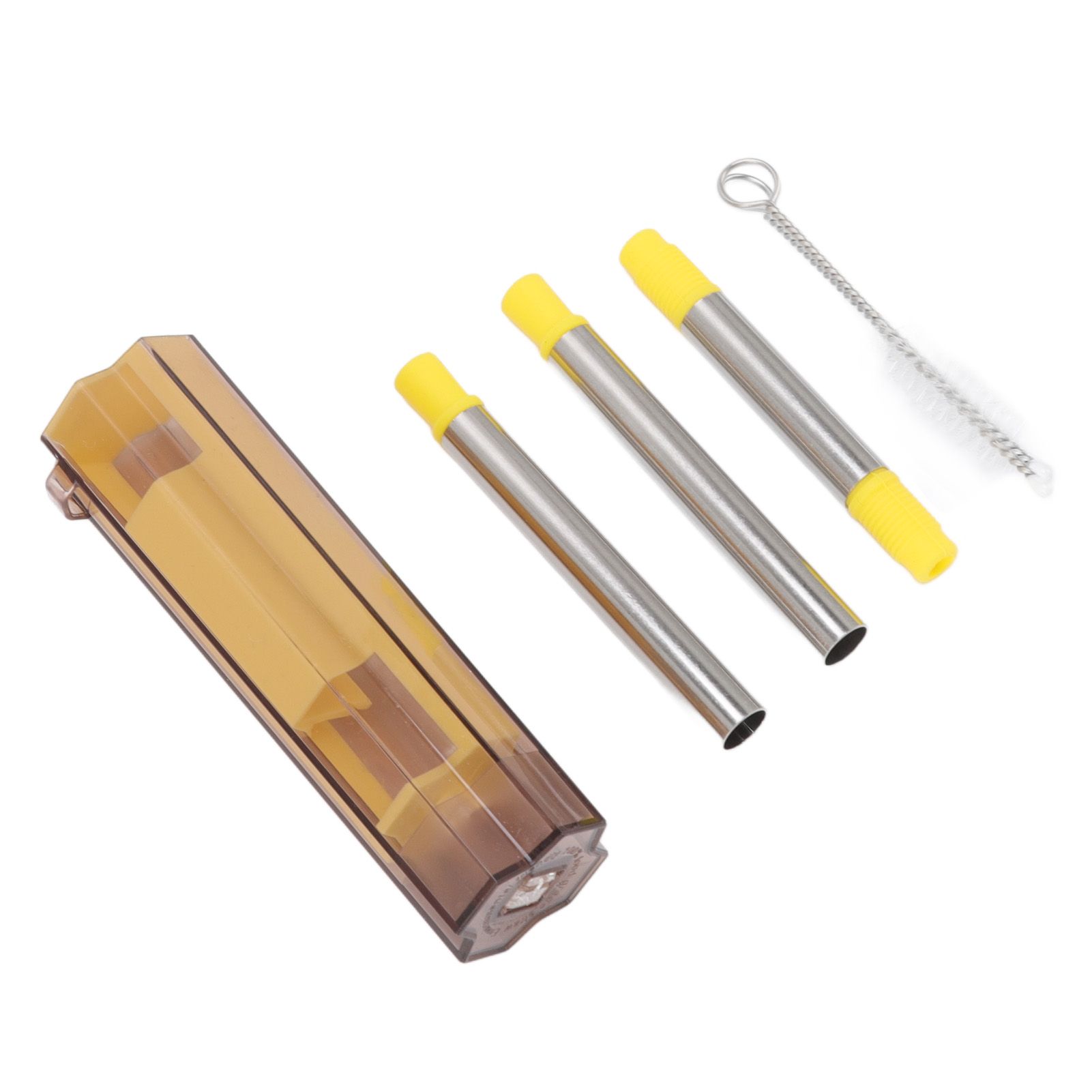Collapsible Straw Stainless Steel Portable Easy to Clean Foldable Straw with Cleaning Brush for Home Office Outdoor Yellow - Image 2