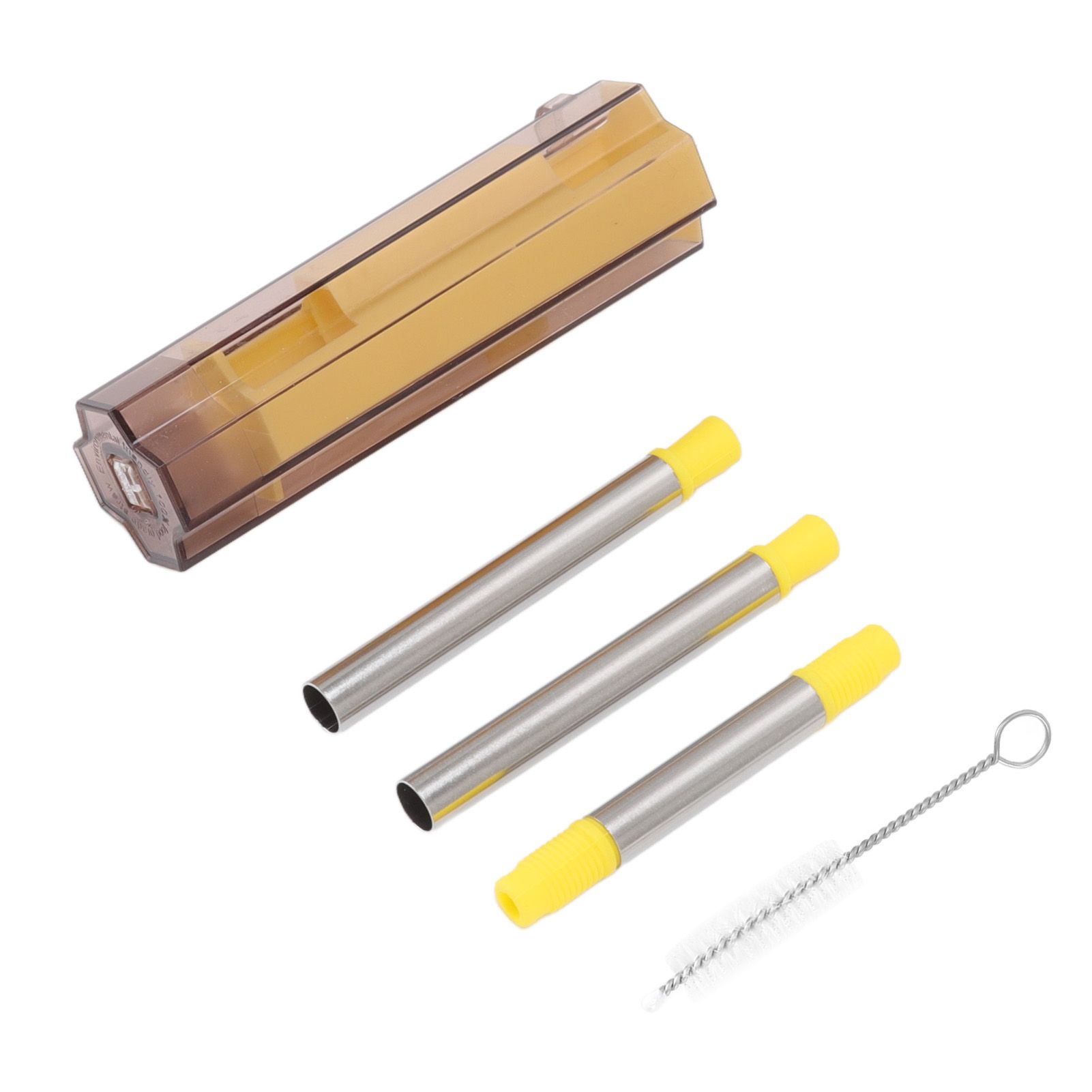 Collapsible Straw Stainless Steel Portable Easy to Clean Foldable Straw with Cleaning Brush for Home Office Outdoor Yellow - Image 3