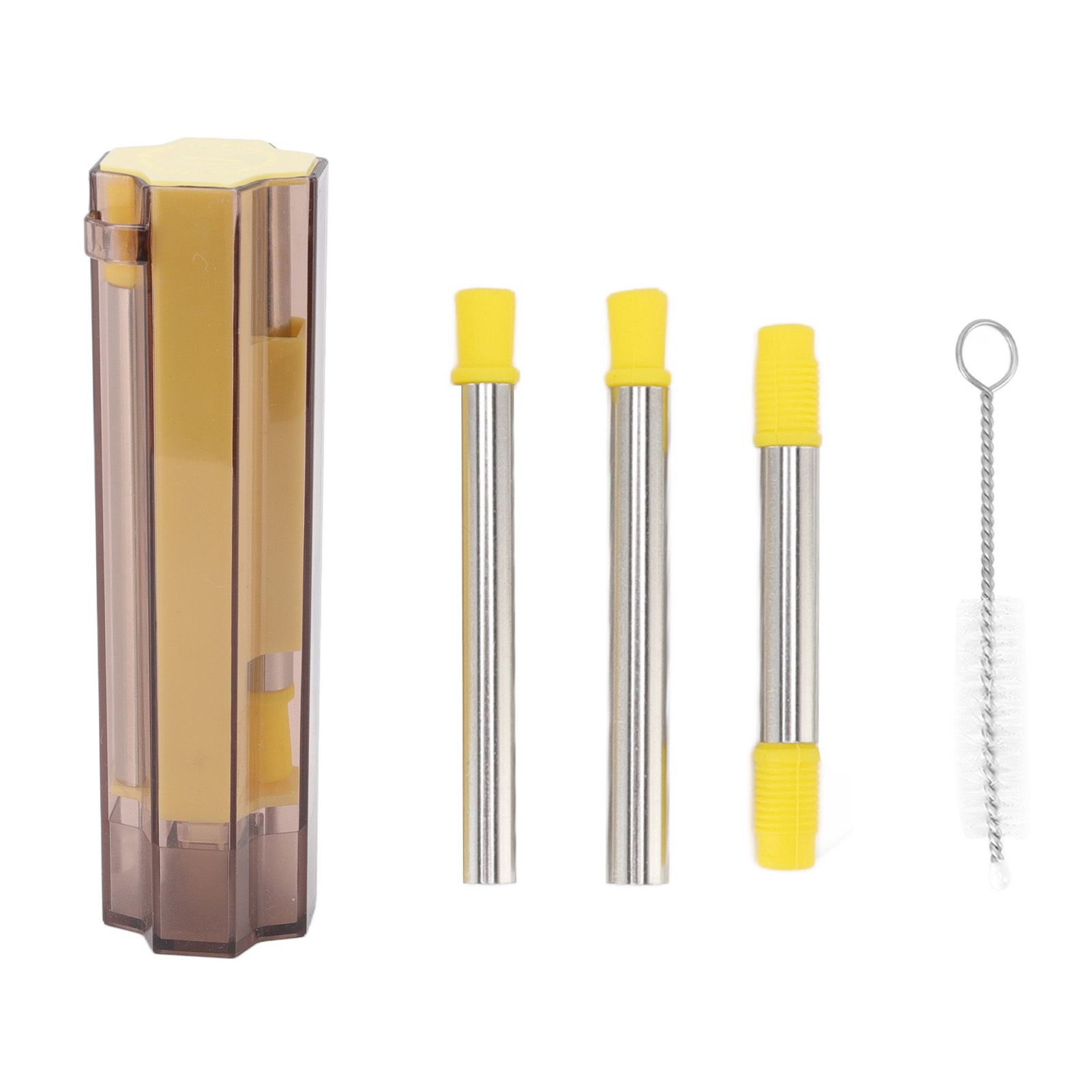 Collapsible Straw Stainless Steel Portable Easy to Clean Foldable Straw with Cleaning Brush for Home Office Outdoor Yellow - Image 4
