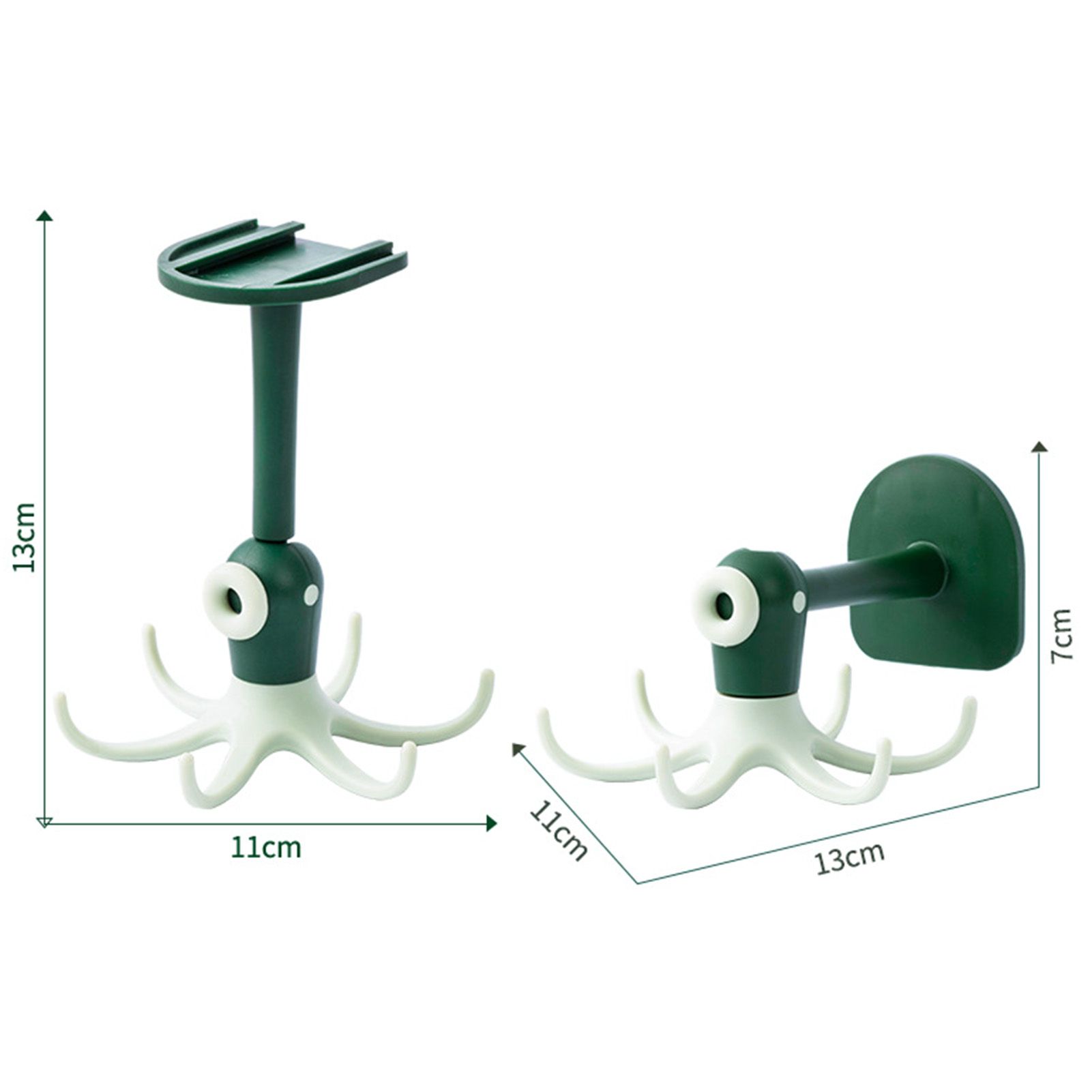 Kitchen Wall Mounted Hook Traceless 360 Degree Punch Free with 6 Hook Kitchen Utensil Hanger for Storage Green - Image 2