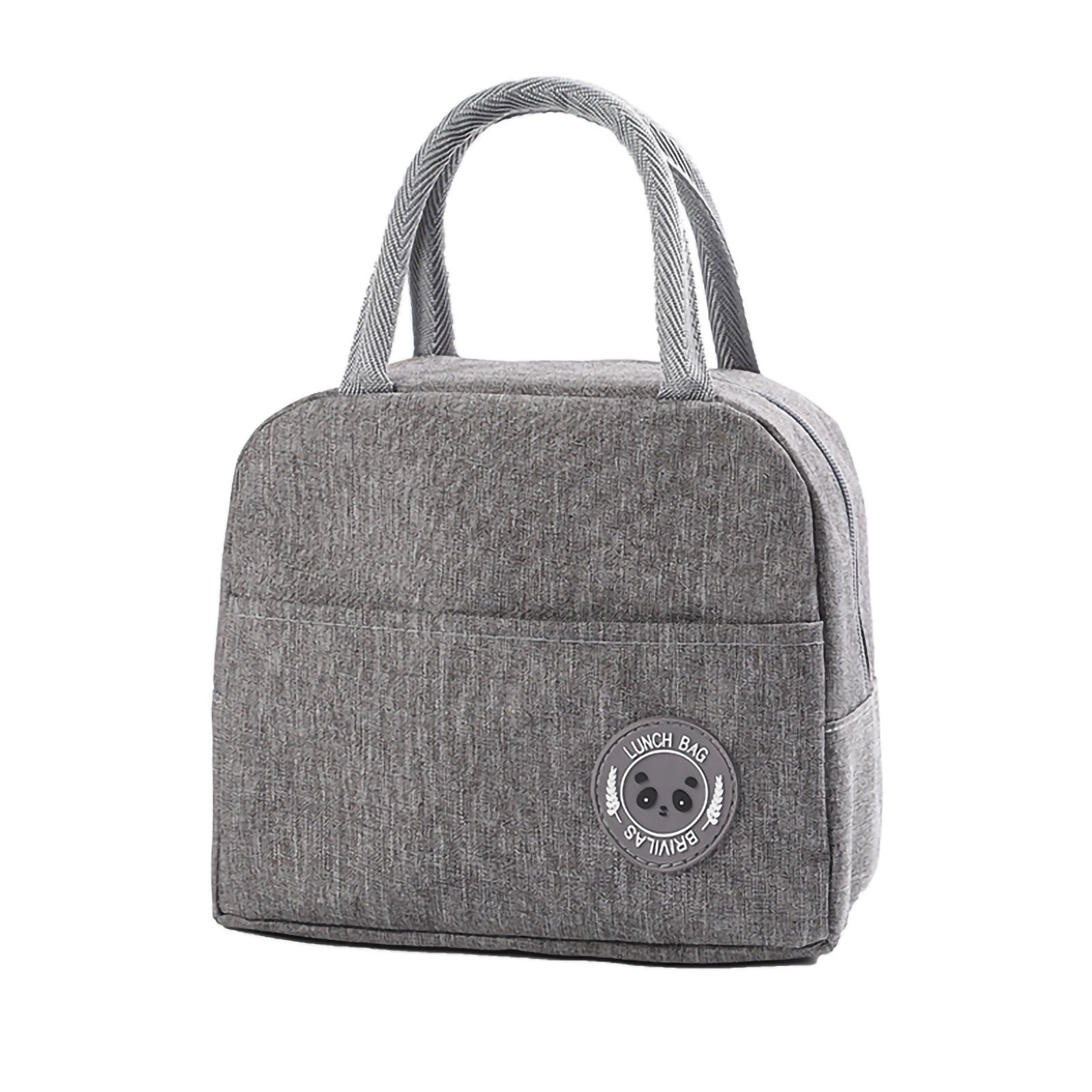 Lunch Bag High Capacity Reusable Tote Heat Preservation Dinner Insulation Hangbag Gray - Image 1